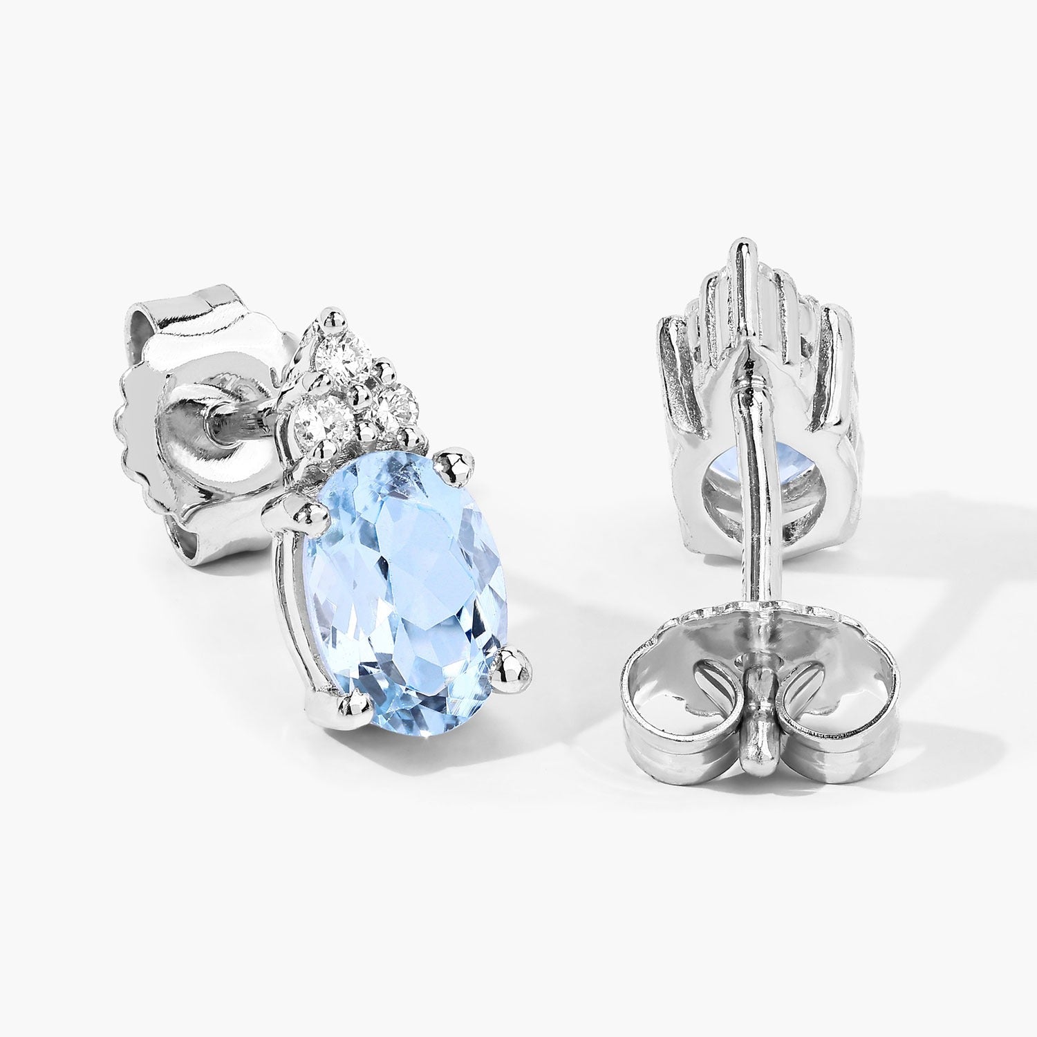 Genuine Aquamarine and Diamond Silver Earrings