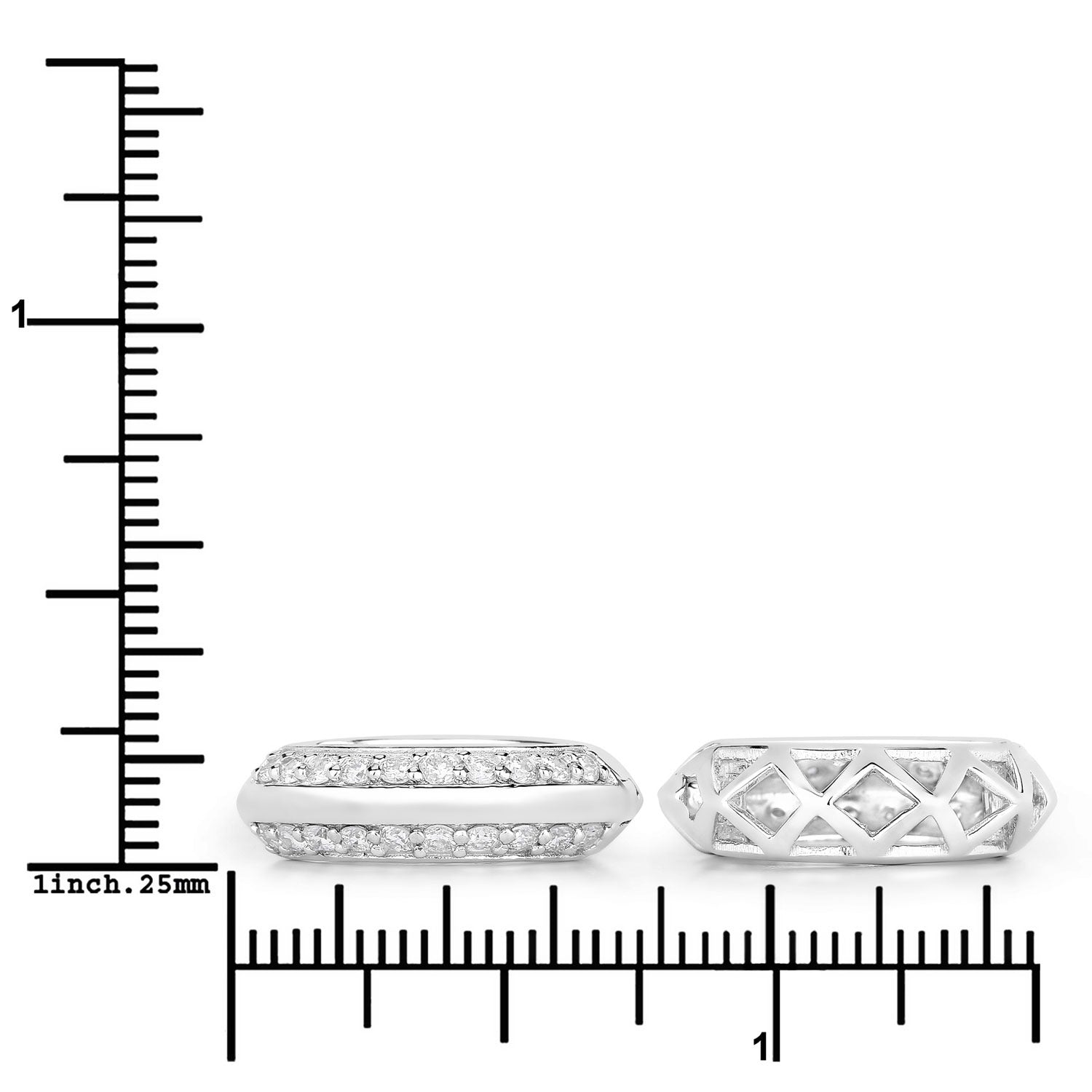 1.00 Cttw Round White Lab Diamond Pavé Rhodium Plated Silver Double Row Huggie Hoop Earrings