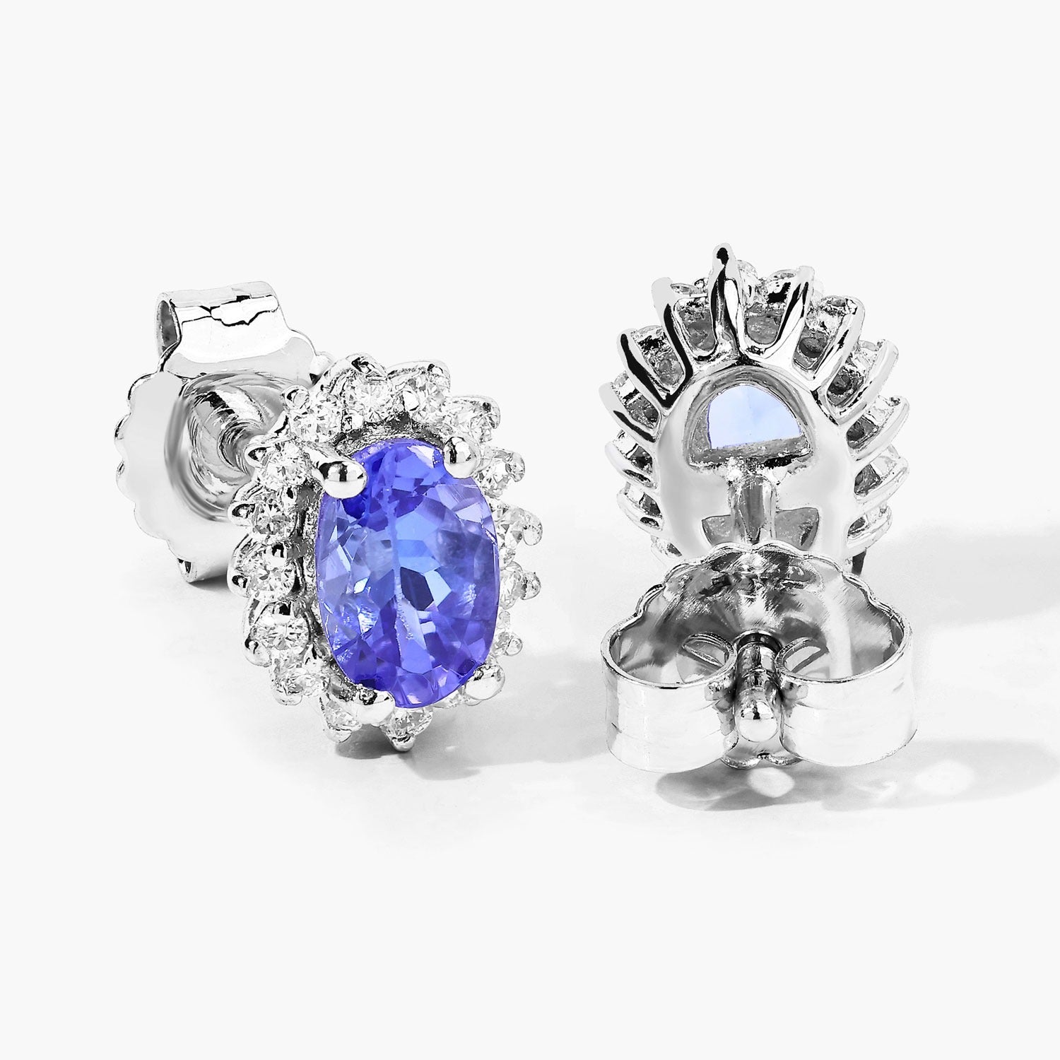 Genuine Tanzanite Lab Diamond Silver Halo Earrings