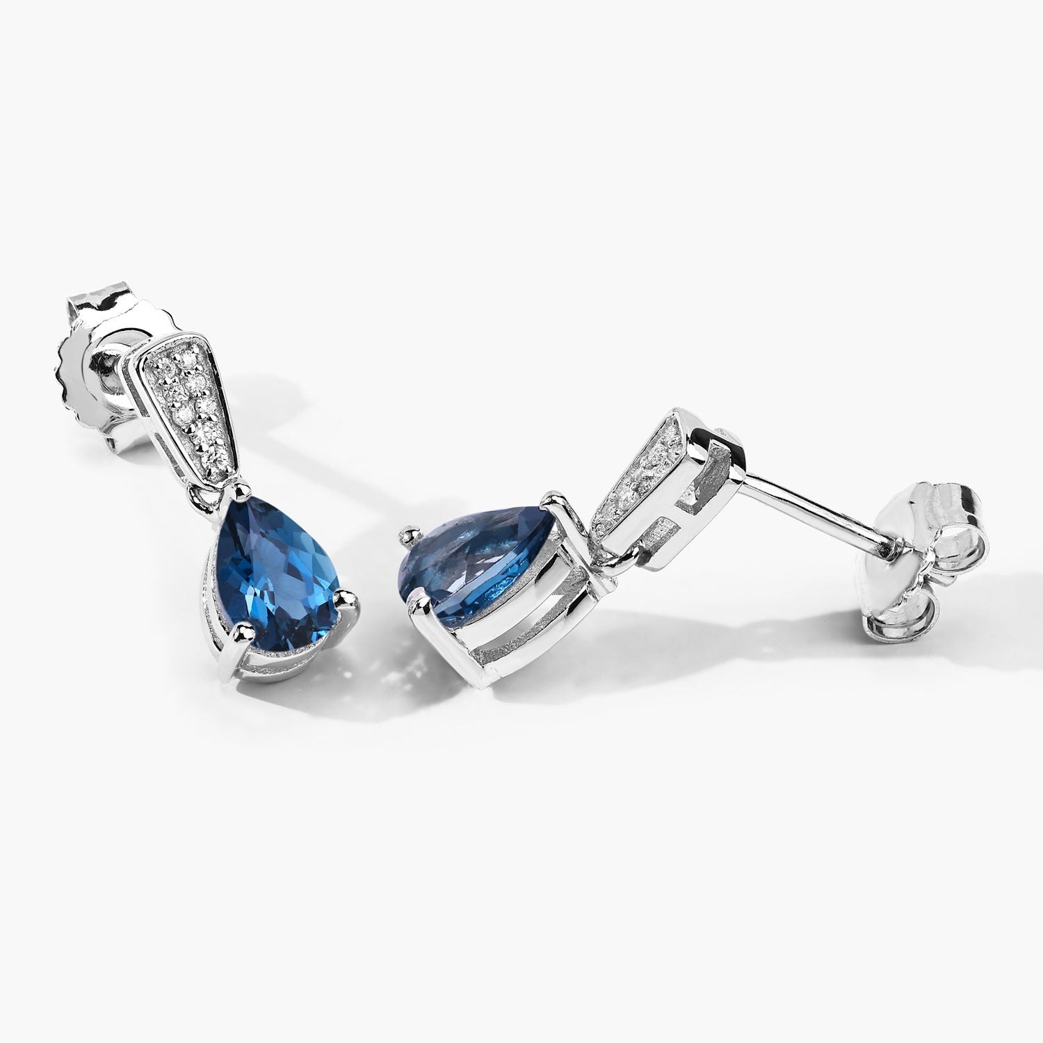 Genuine London Blue Topaz and Diamond Silver Earrings