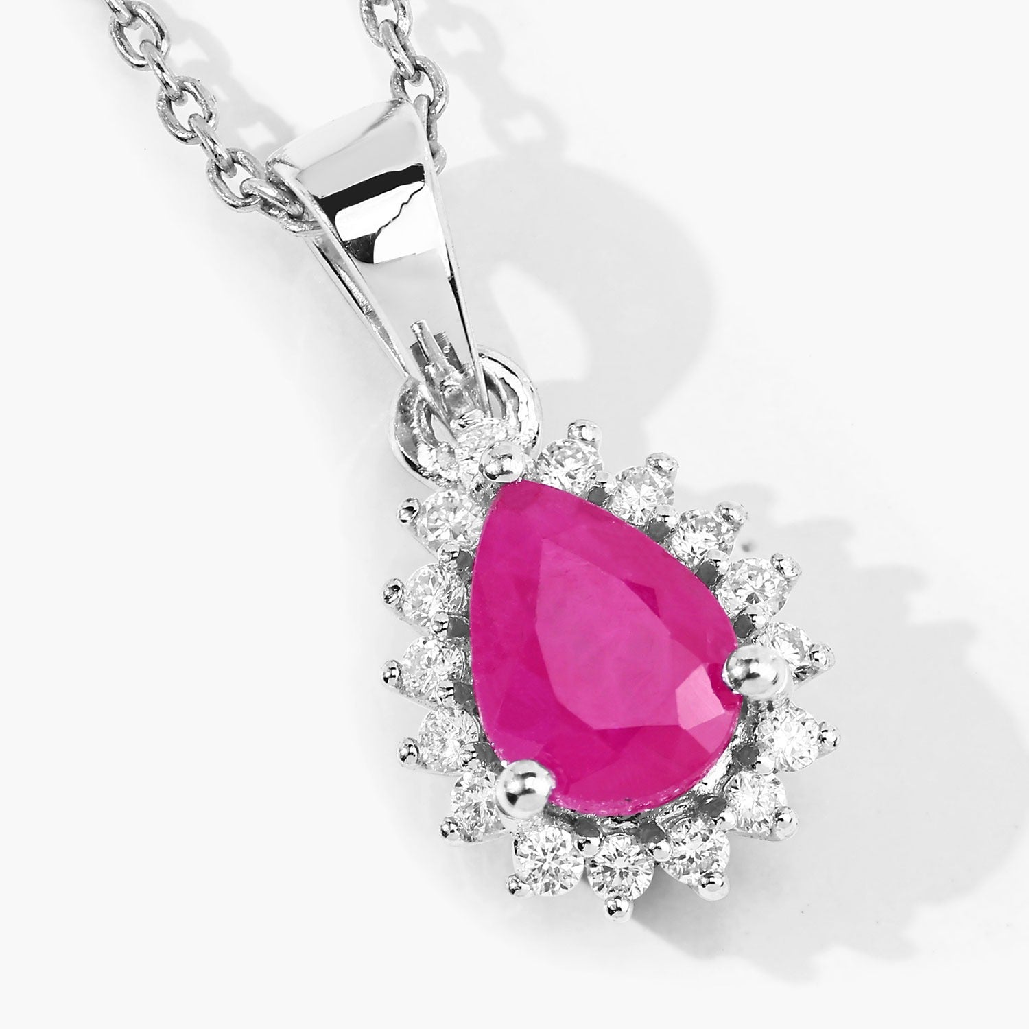 Genuine Pink Ruby and Lab Diamond 925 Silver Halo Necklace Fine Color Jewels