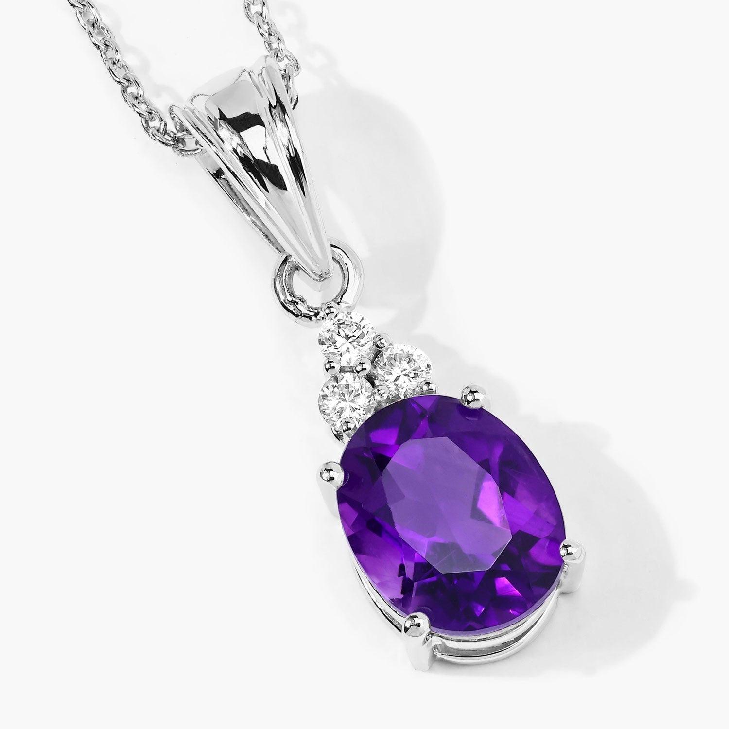 2.32 Ct Genuine Amethyst and Lab Grown Diamond Silver Oval Cocktail Necklace Fine Color Jewels