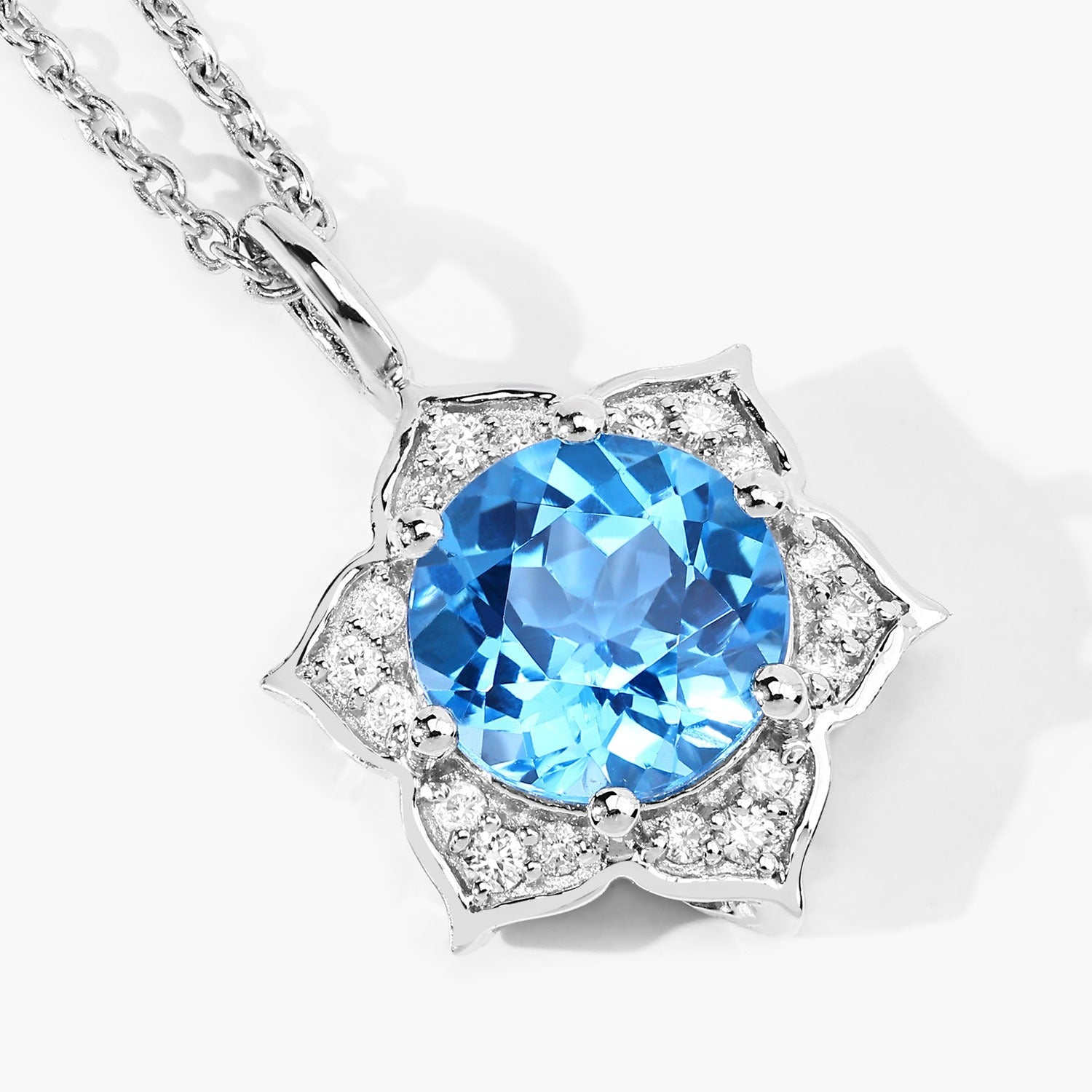 2.38 Ct Genuine Swiss Blue Topaz and Lab Diamond Silver Star Necklace
