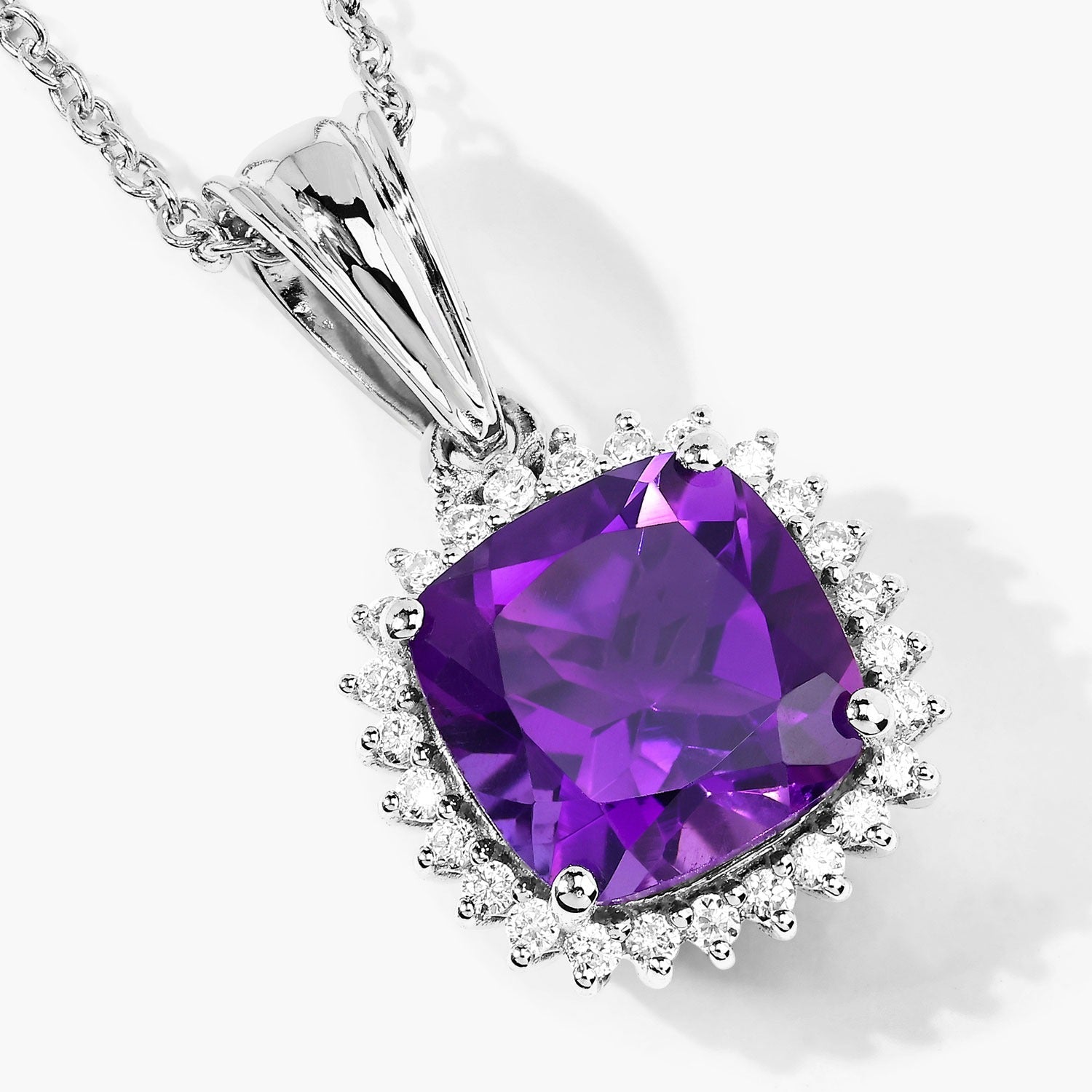 2.80 C Genuine Amethyst and Lab Grown Diamond Silver Necklace