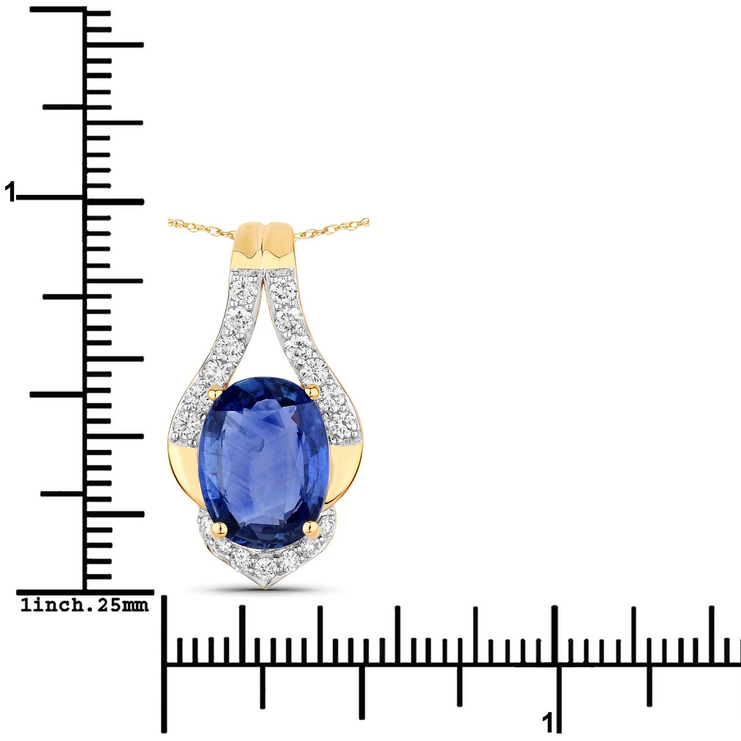 4.13 Ct Genuine Oval Ceylon Blue Sapphire and Diamond 18K Yellow Gold Statement Pendant