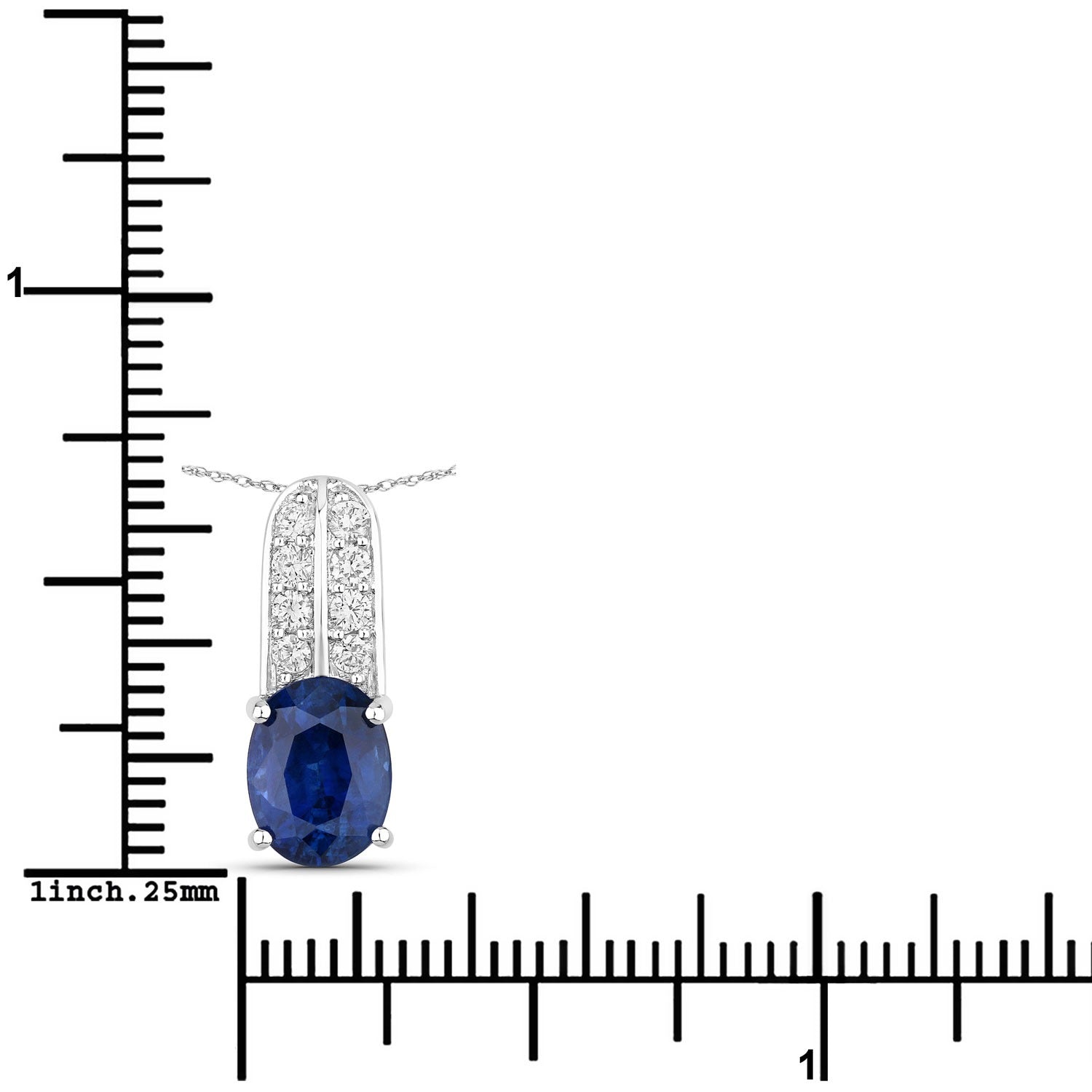 2.74 Ct Genuine Oval Ceylon Blue Sapphire and Diamond 18K White Gold Slide Pendant