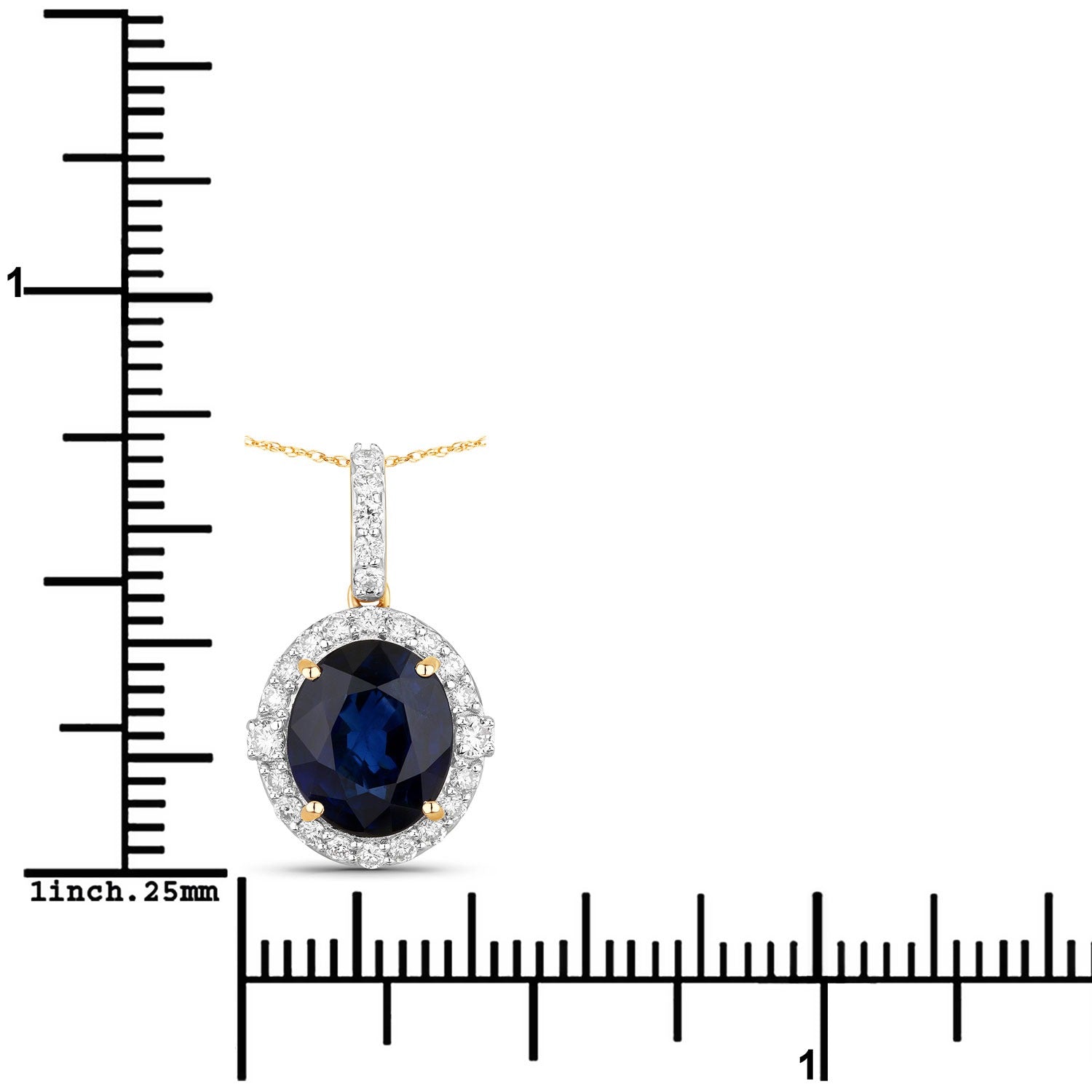 2.58 Ct Genuine Oval Ceylon Blue Sapphire and Diamond 18K Yellow Gold Halo Pendant