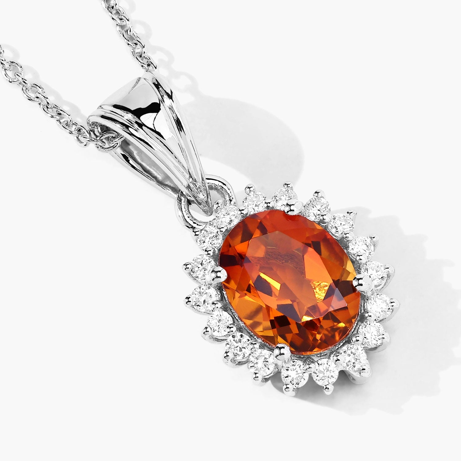 1.97 Ct Genuine Madeira Citrine and Lab Grown Diamond Silver Halo Necklace Fine Color Jewels