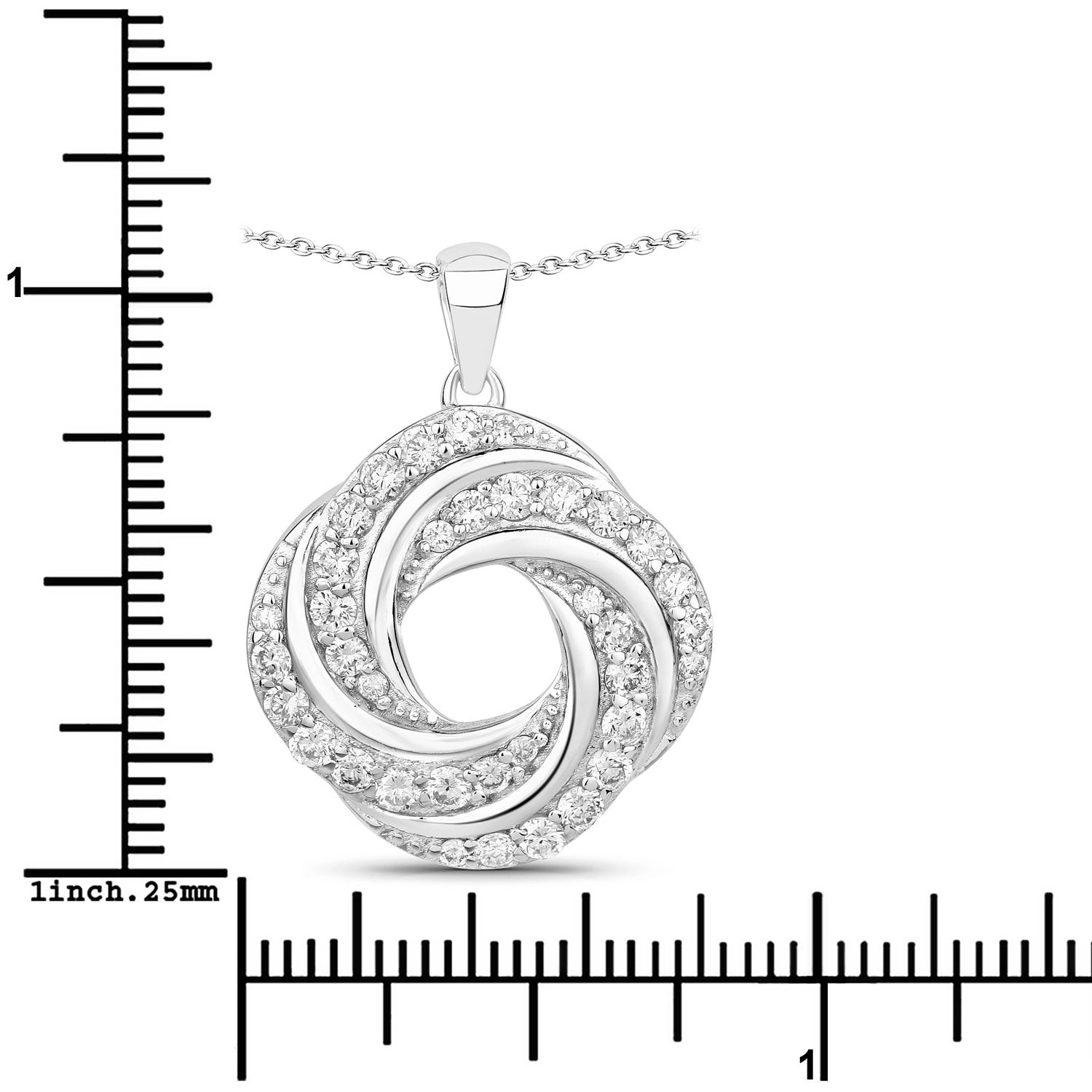 1 Cttw Round Lab Diamond Prong Plated Silver Swirl Love Knot Pendant Necklace