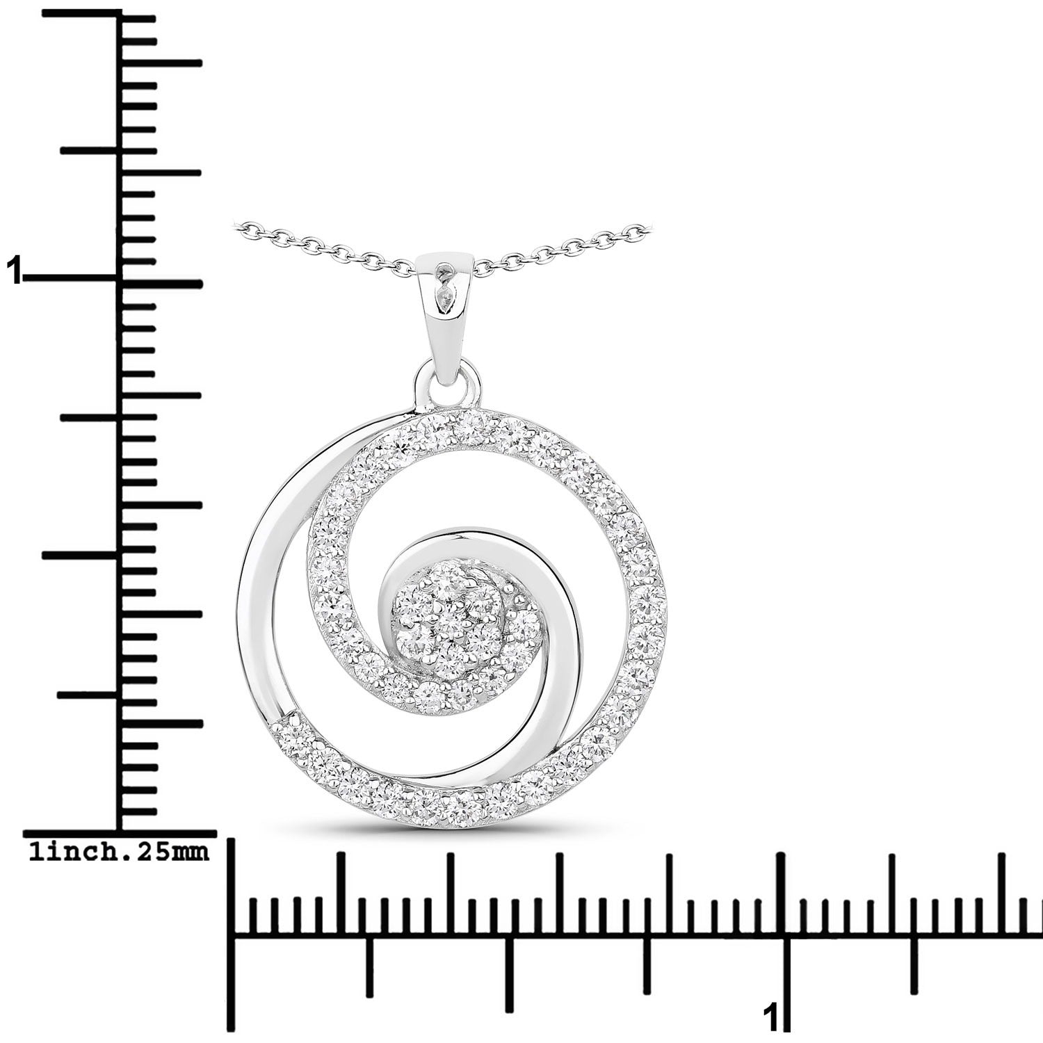 0.75 Cttw Round Lab Diamond Rhodium Plated Silver Spiral Galaxy Circle Pendant Necklace