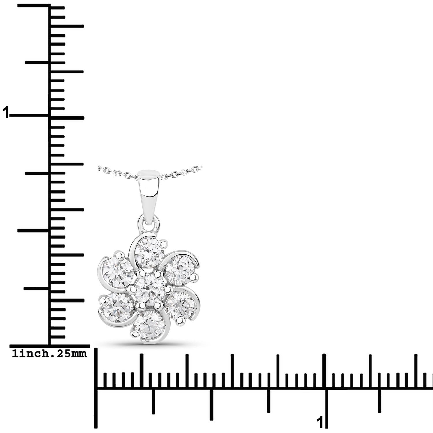 1 Cttw Round Lab Diamond Rhodium Plated Silver Floral Cluster Pendant Necklace