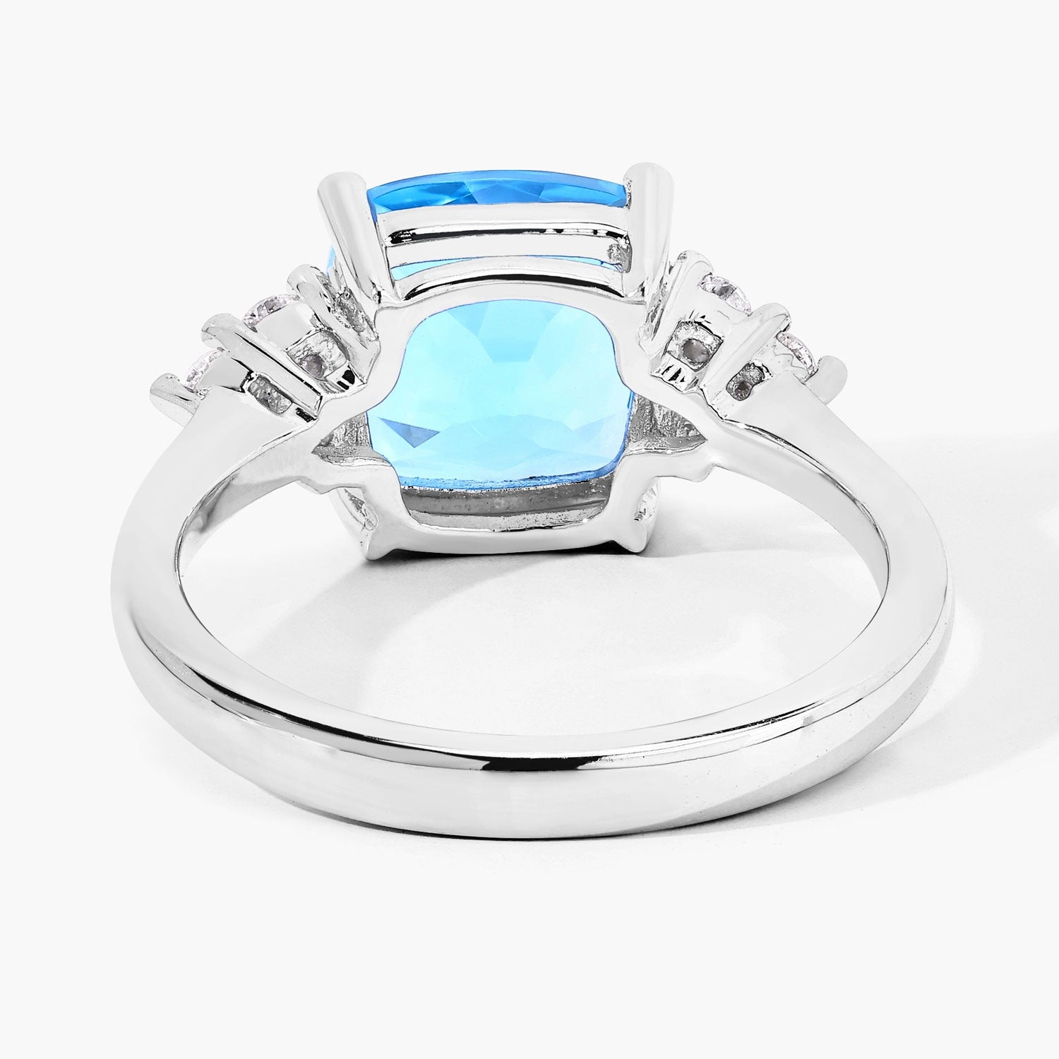 3.61 Ct Genuine Swiss Blue Topaz and Lab Diamond Silver Cushion Cocktail Ring Fine Color Jewels