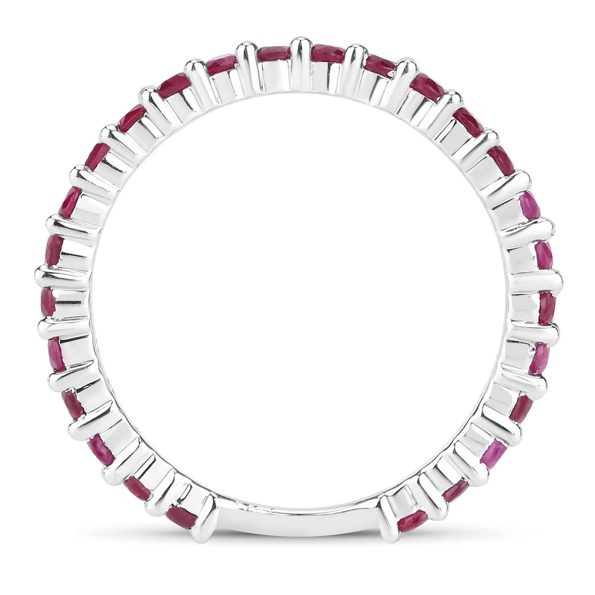 1.04 Cttw Round Pink Natural Ruby Rhodium Over 925 Sterling Silver Eternity Ring