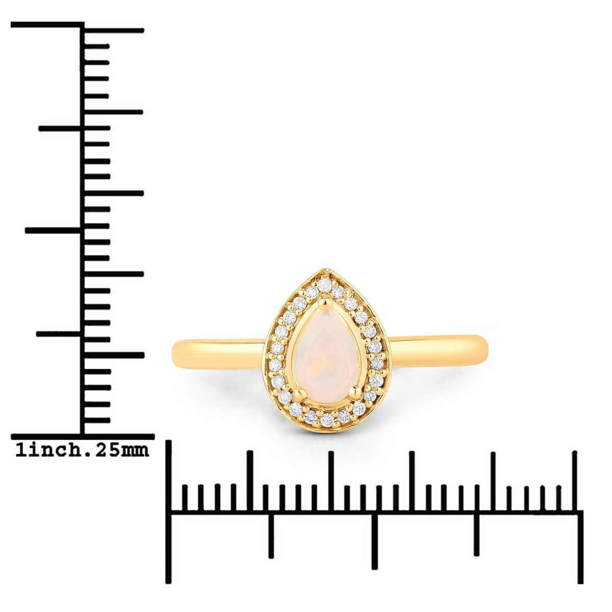 0.31 Cttw Pear White Ethiopian Opal White Diamond 14K Yellow Gold Halo Ring
