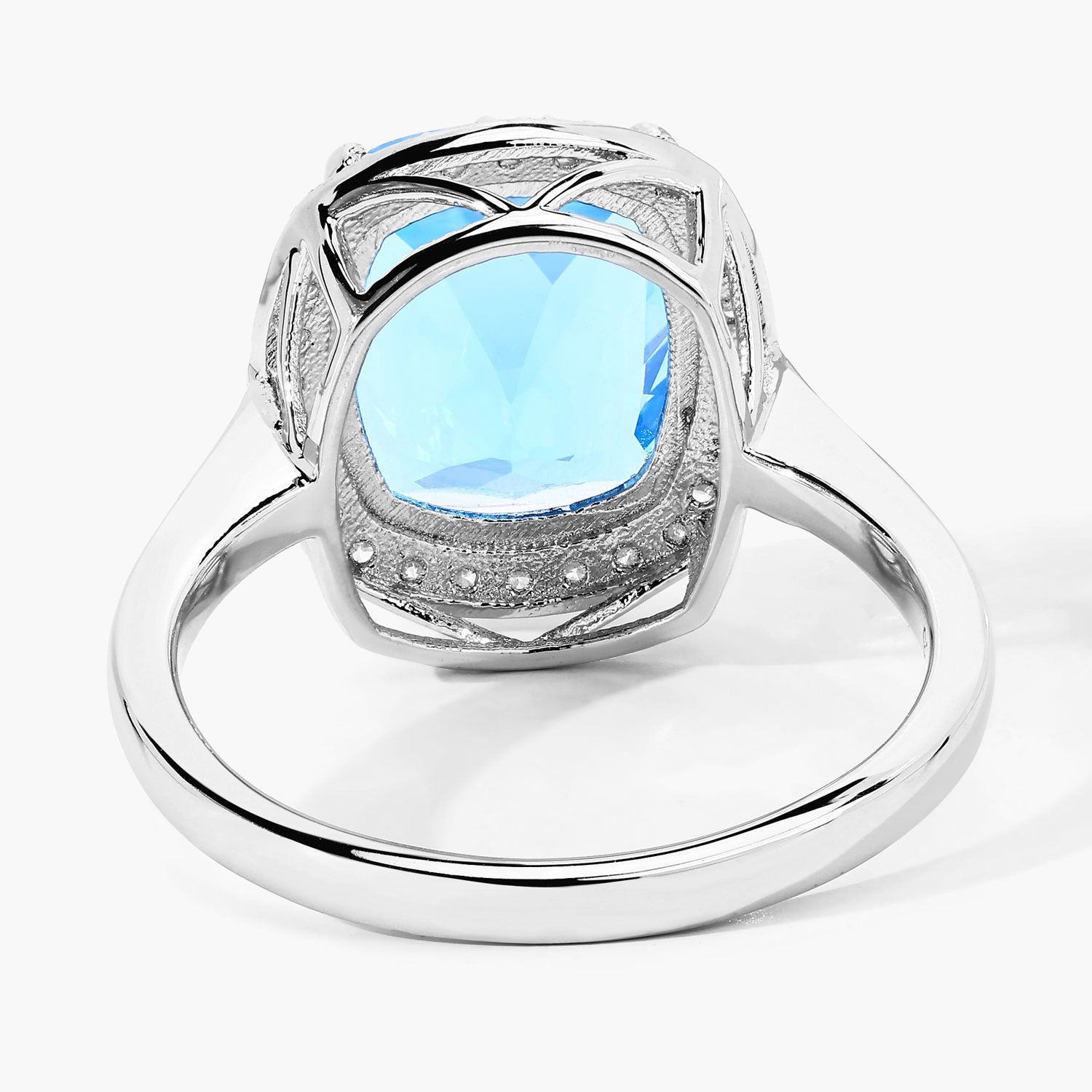 4.31 Ct Genuine Swiss Blue Topaz and Lab Diamond Silver Halo Ring Fine Color Jewels