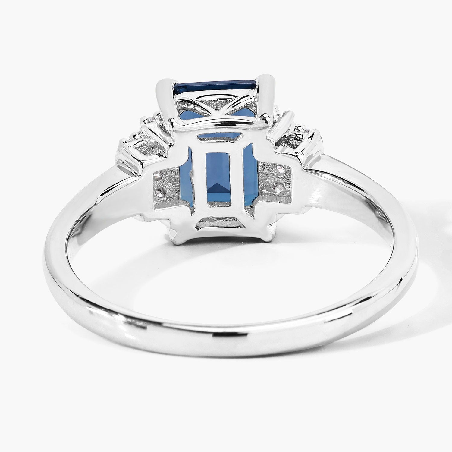 1.74 Ct Genuine London Blue Topaz and Lab Diamond Sterling Silver Cocktail Ring Fine Color Jewels