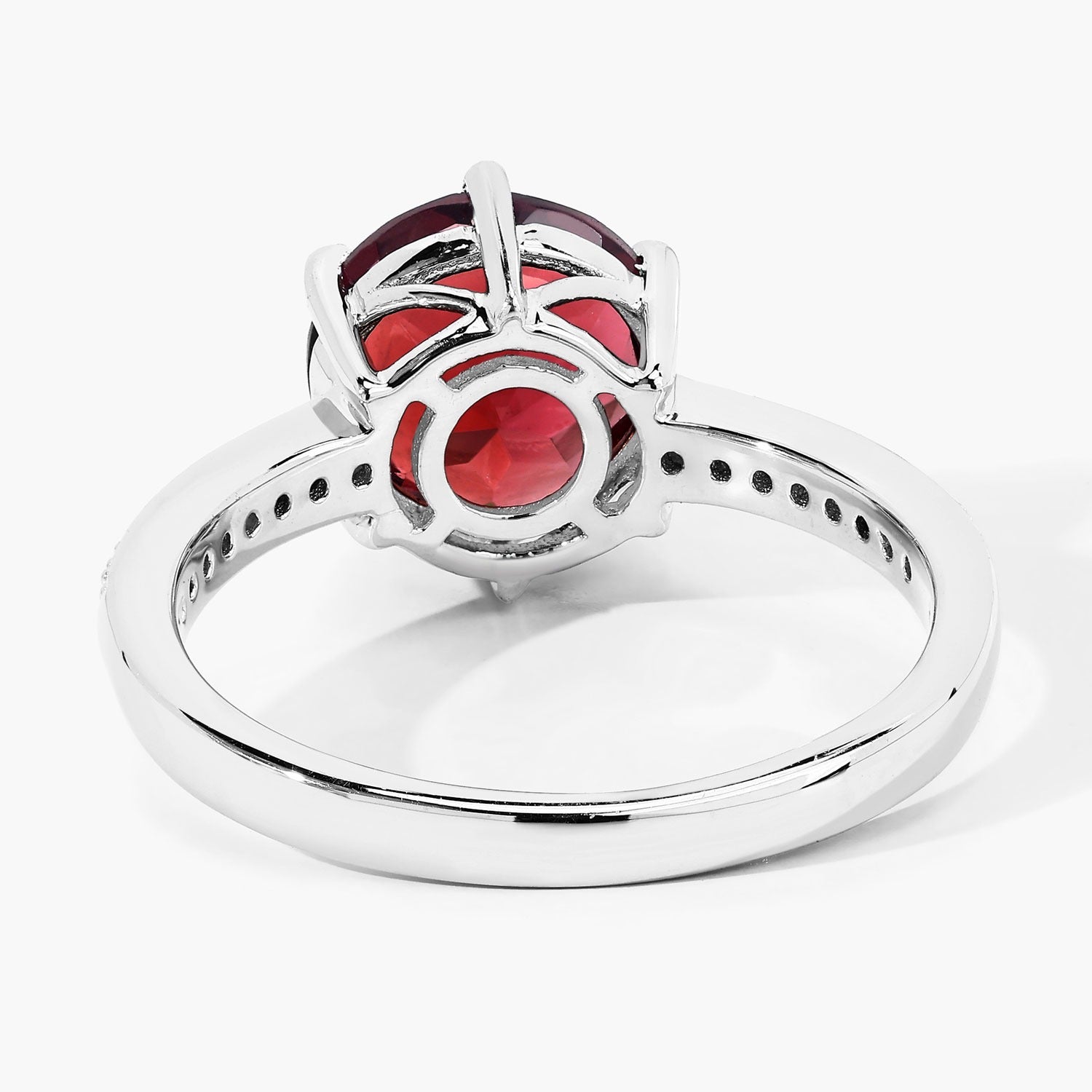 3.41 Ct Genuine Red Garnet and Lab Diamond Silver Round Bridge Ring Fine Color Jewels