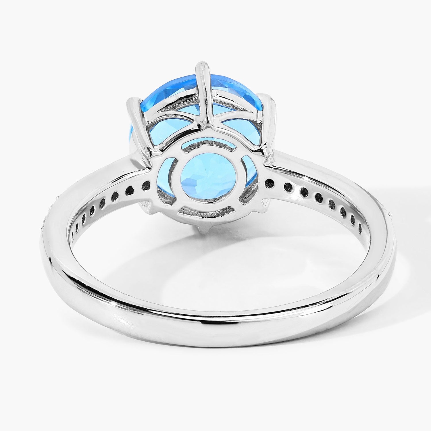 3.91 Ct Genuine Swiss Blue Topaz and Lab Diamond Silver Round Bridge Ring Fine Color Jewels