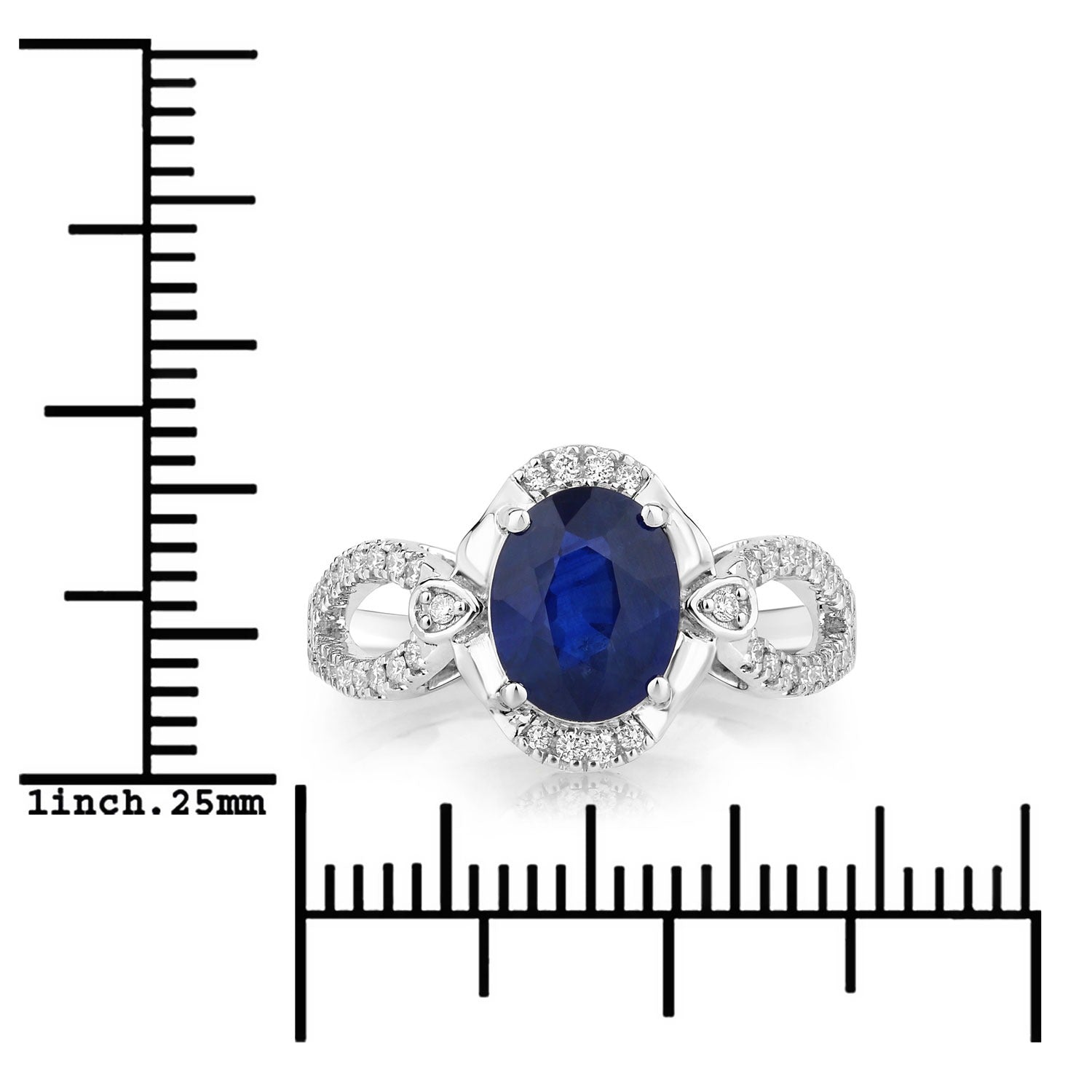 2.33 Ct Genuine Oval Ceylon Blue Sapphire Diamond 18K White Gold Crossover Ring