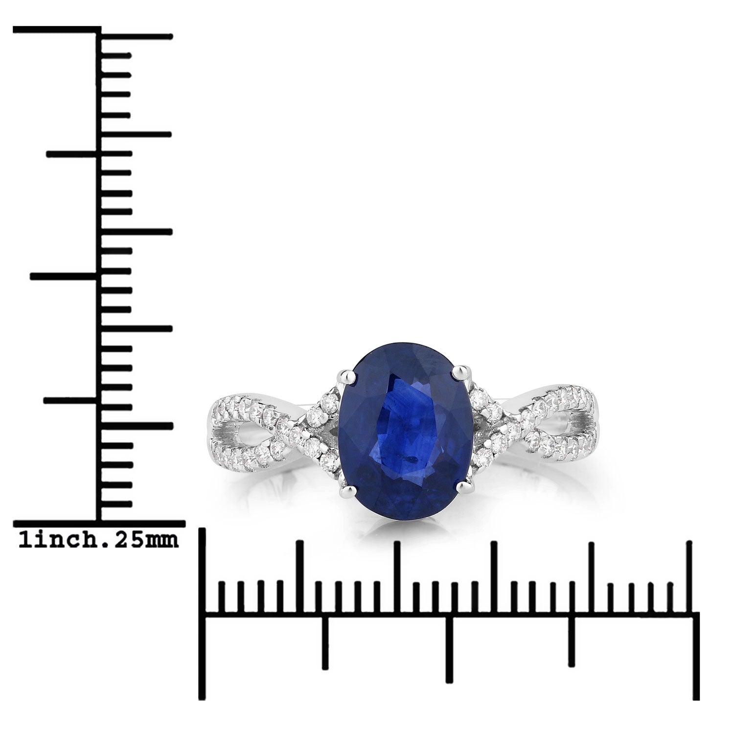 2.18 Ct Genuine Oval Ceylon Blue Sapphire Diamond 18K White Gold Crossover Ring