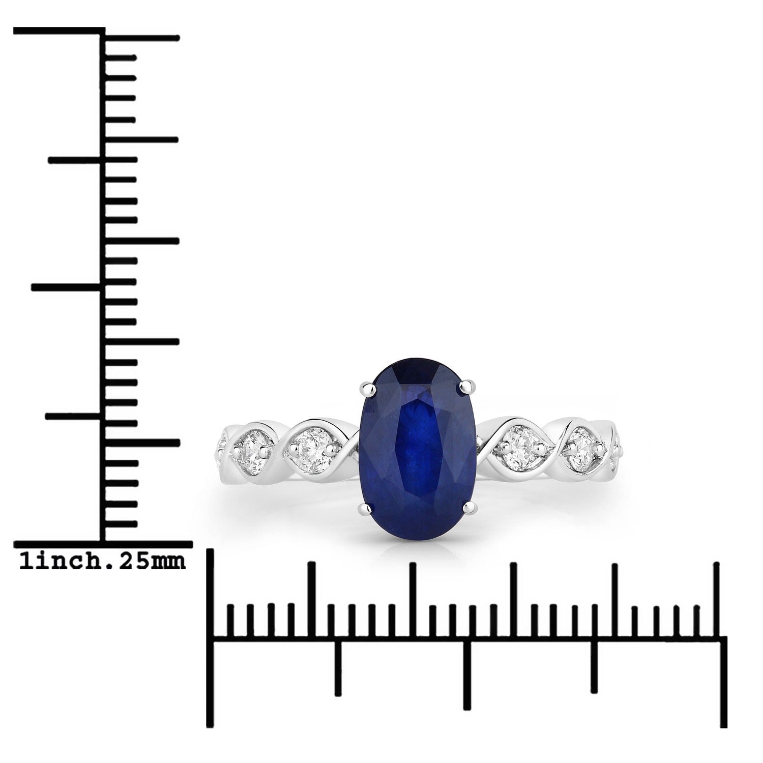 2.57 Ct Oval Genuine Ceylon Blue Sapphire Diamond 18K White Gold Crossover Ring