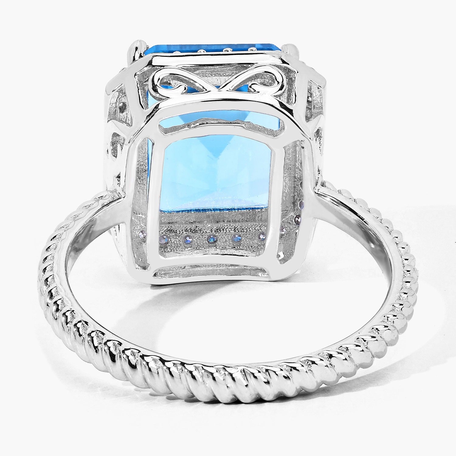 5.68 Ct Genuine Swiss Blue Topaz and Lab Diamond Silver Halo Statement Ring Fine Color Jewels