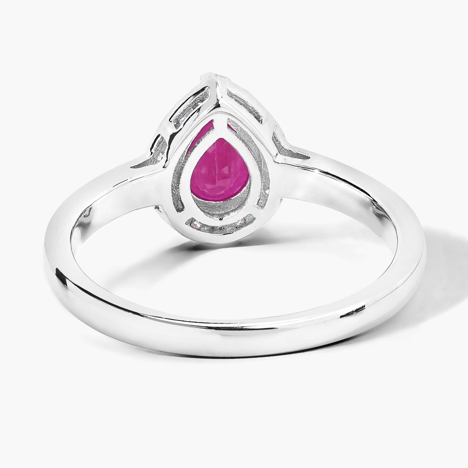 0.94 Ct Pear Pink Ruby and Lab Diamond Sterling Silver Prong Halo Ring