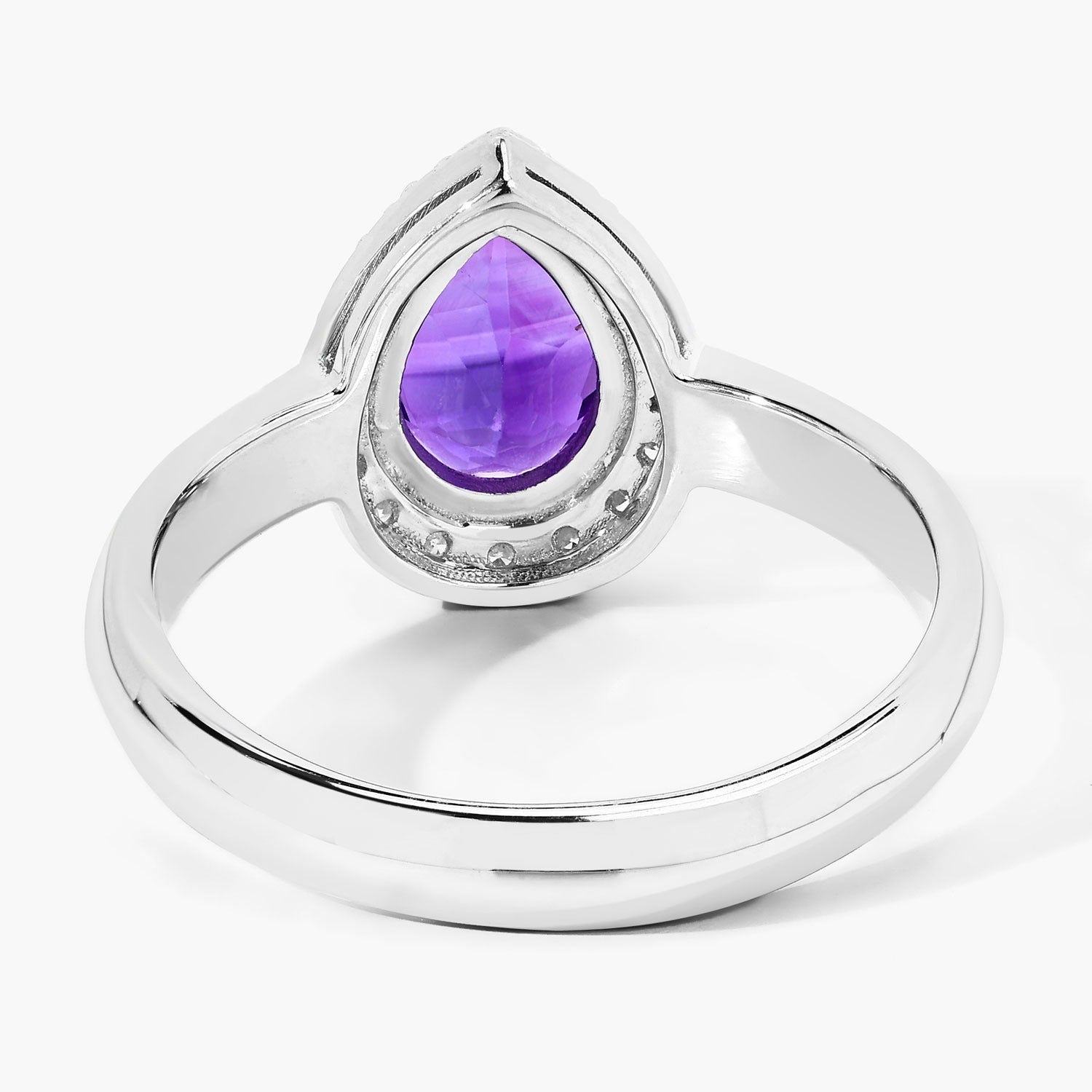 1.15 Ct Pear Purple Amethyst and Lab Diamond Prong Silver Halo Ring