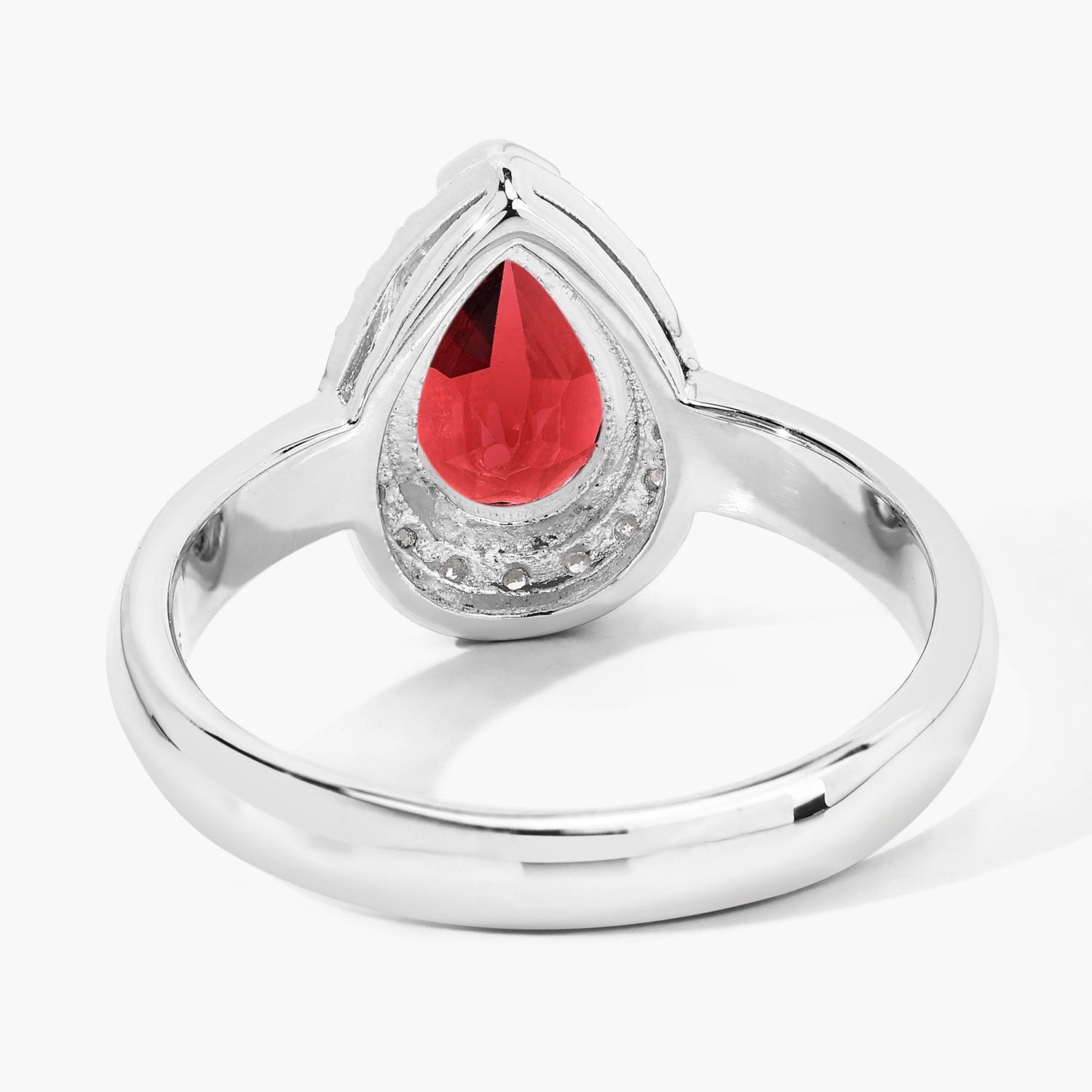 1.30 Ct Pear Red Mozambique Garnet & Lab Diamond Prong Silver Halo Ring