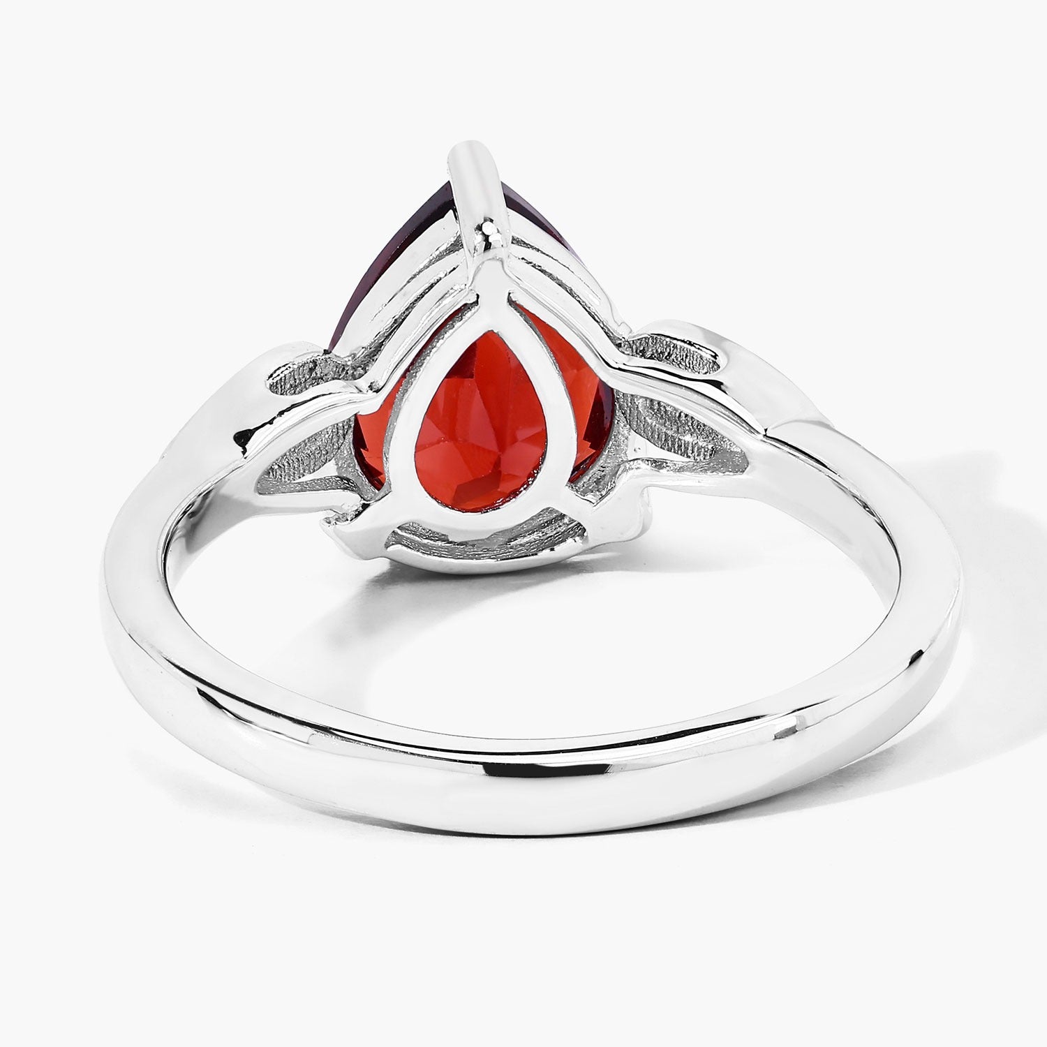 2.45 Ct Pear Red Mozambique Garnet & Lab Diamond Prong Silver Cocktail Ring
