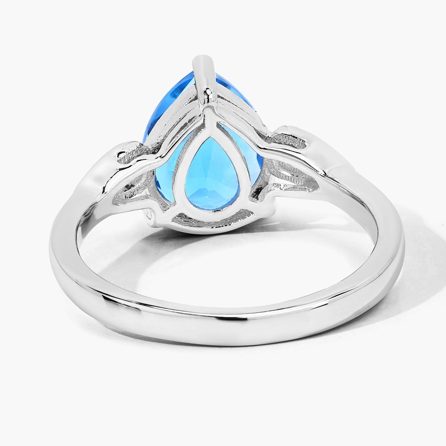2.60 Ct Teardrop Blue Topaz & Lab Diamond Prong Sterling Silver Cocktail Ring