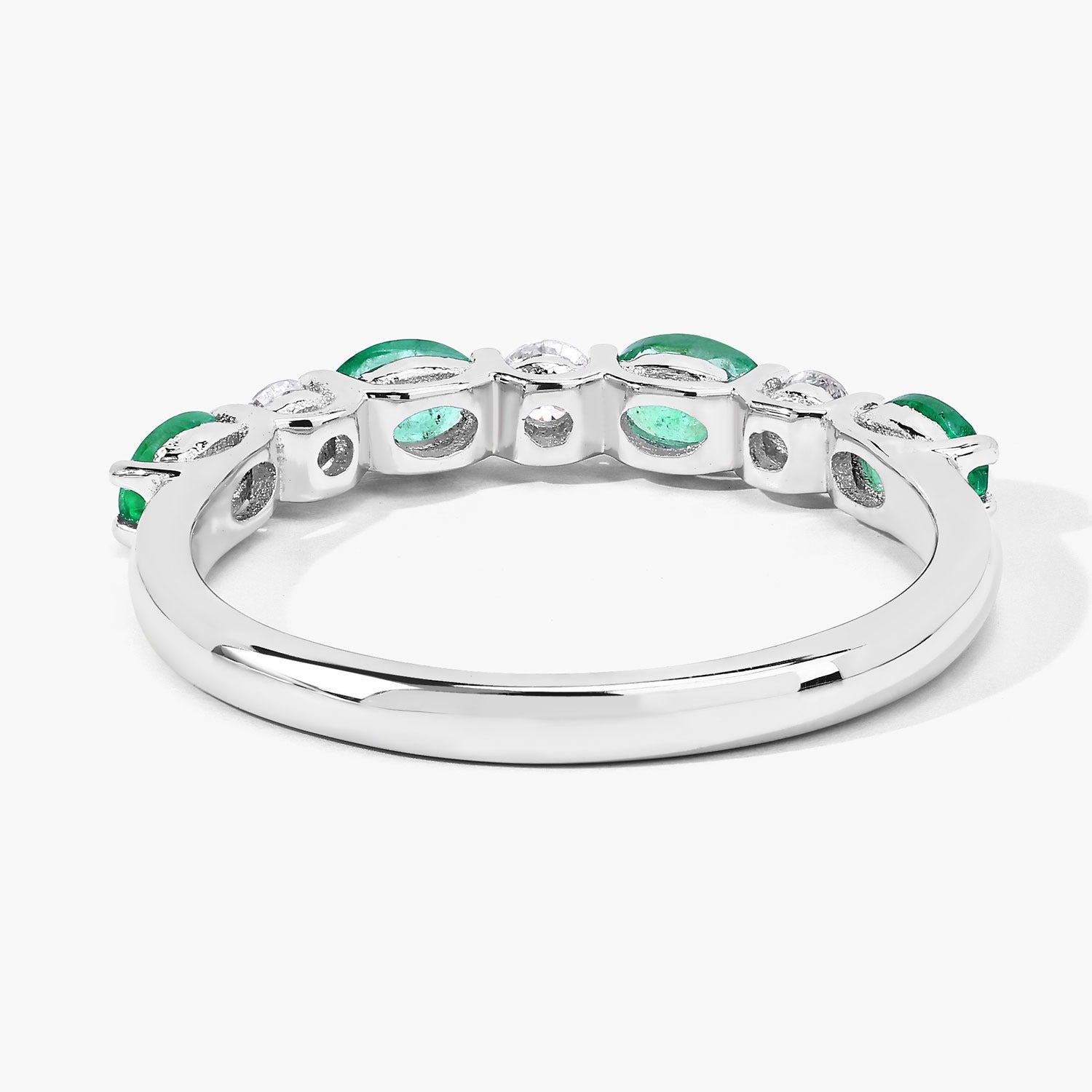0.60 Ct Oval Green Zambian Emerald & Lab Diamond Prong Silver Half Eternity Seven Stone Ring