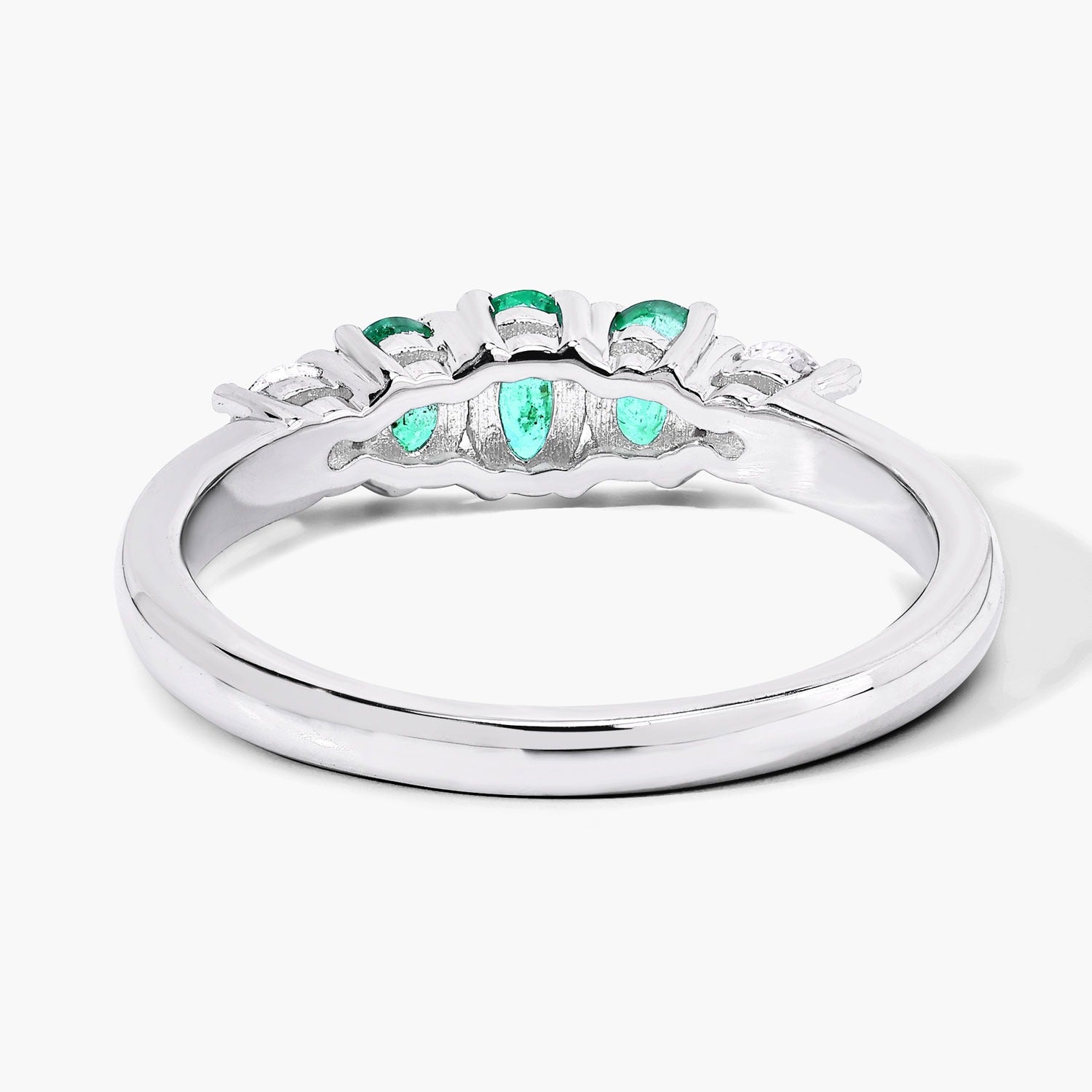 0.49 Ct Oval Green Zambian Emerald & Lab Diamond Prong Silver Graduated Five Stone Ring