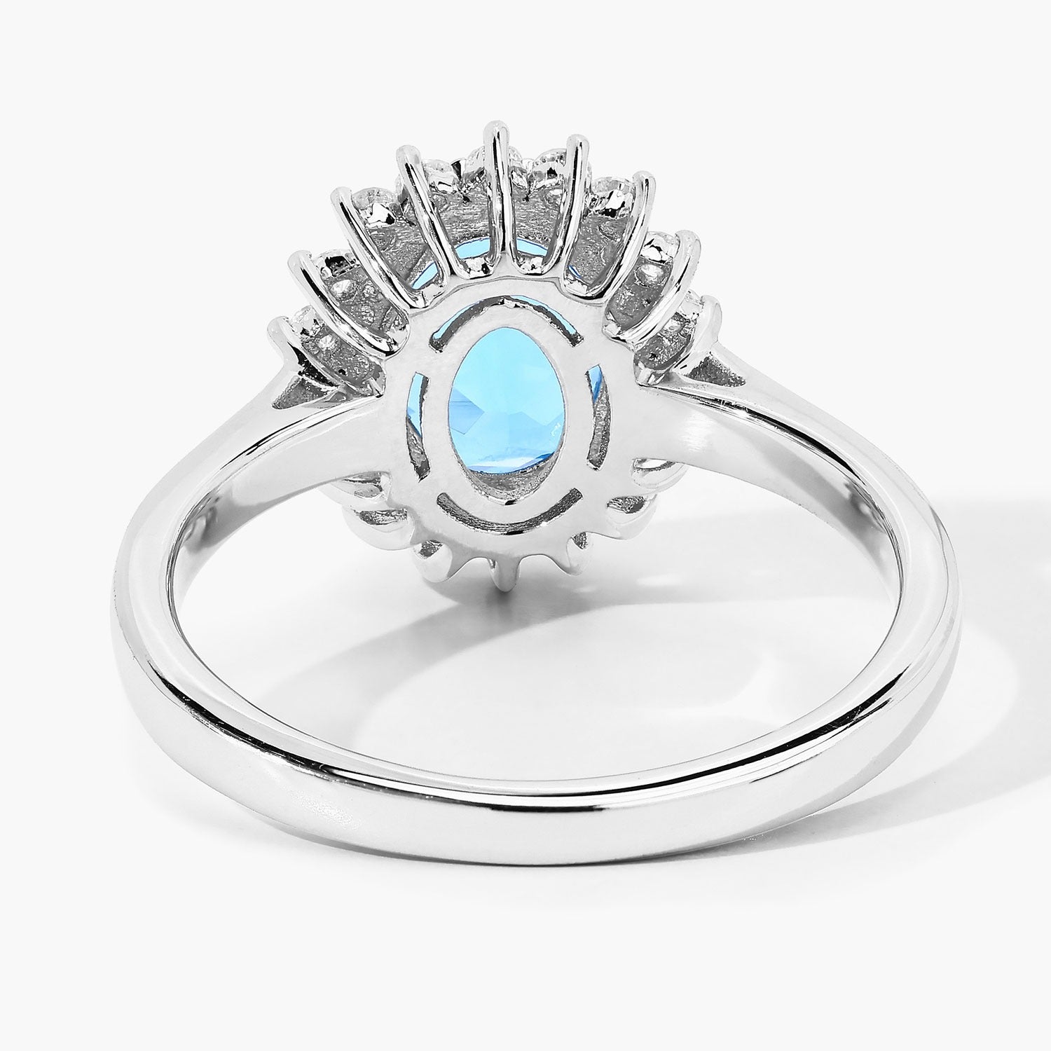2 Ct Oval Swiss Blue Topaz and Lab Diamond Prong Silver Halo Ring