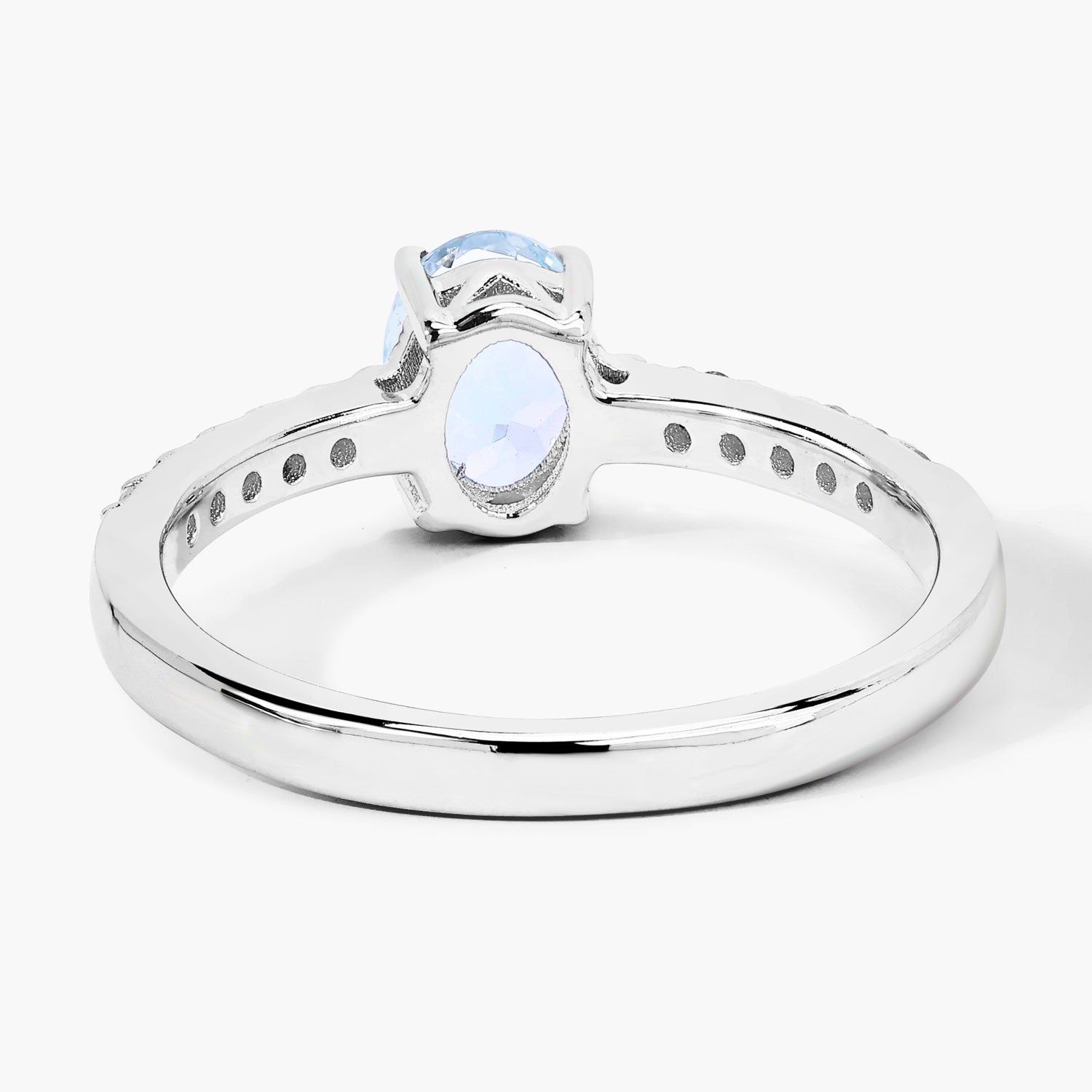 0.78 Ct Genuine Aquamarine and Lab Diamond Silver Oval Pave Ring Fine Color Jewels