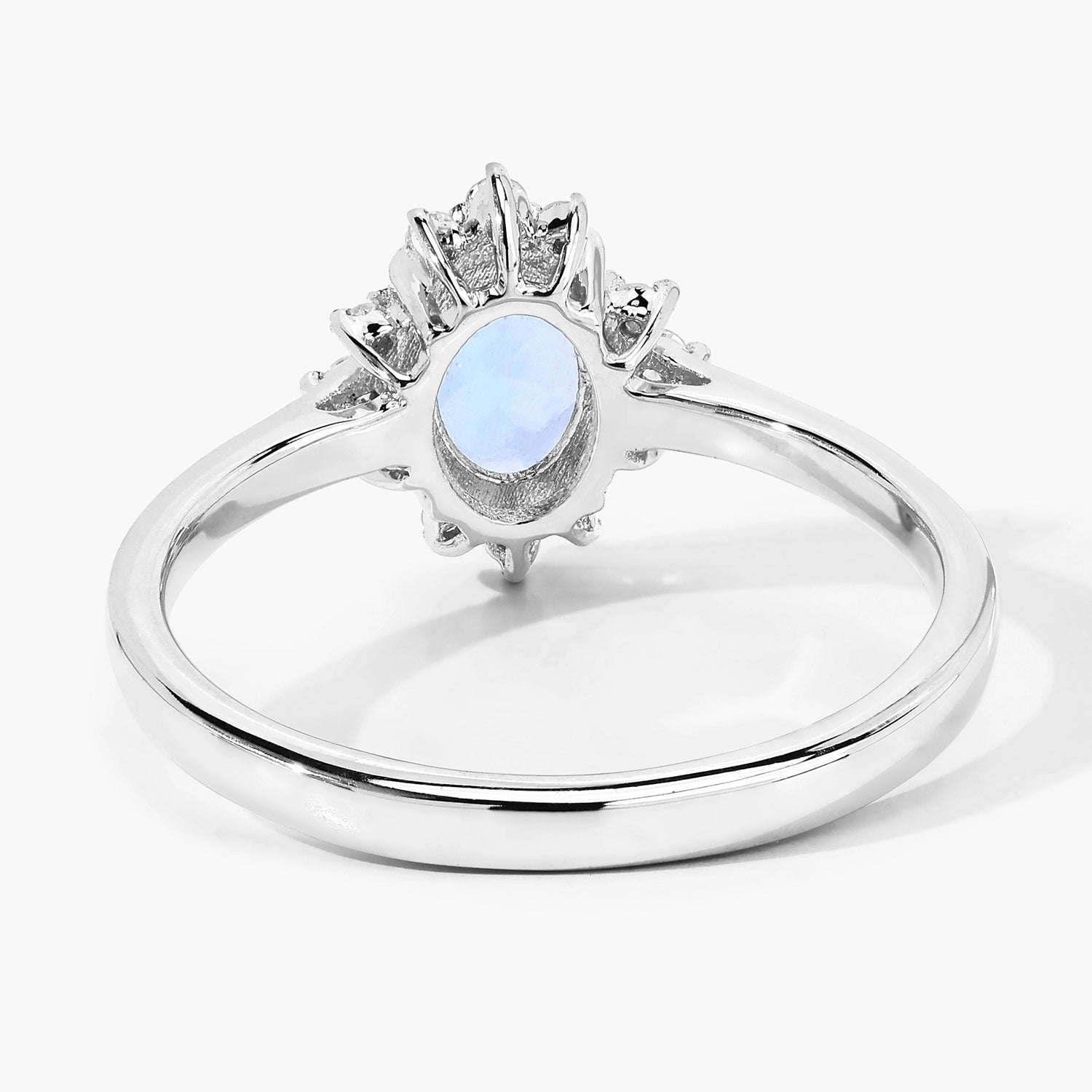0.72 Ct Genuine Oval Aquamarine and Lab Grown Diamond Silver Halo Ring Fine Color Jewels