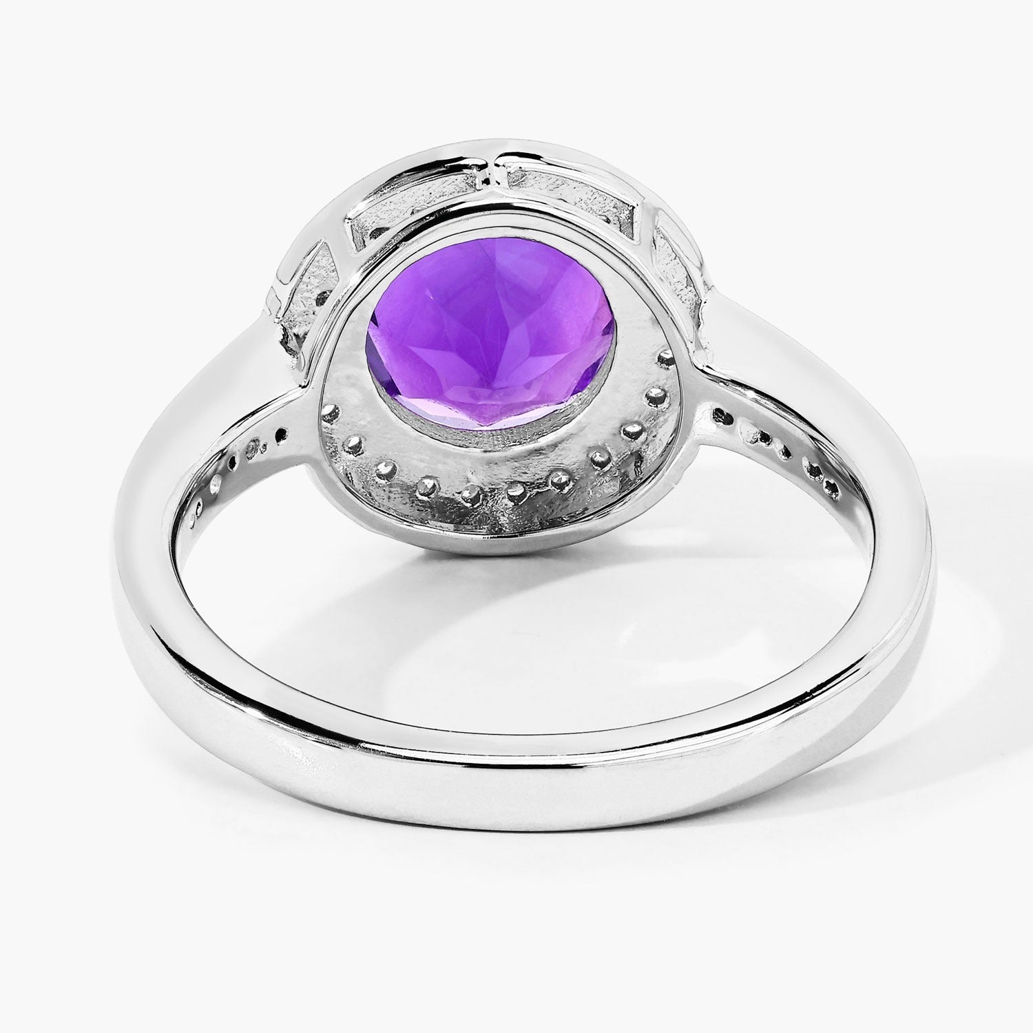 2.01 Ct Genuine Purple Amethyst and Lab Diamond Silver Halo Ring