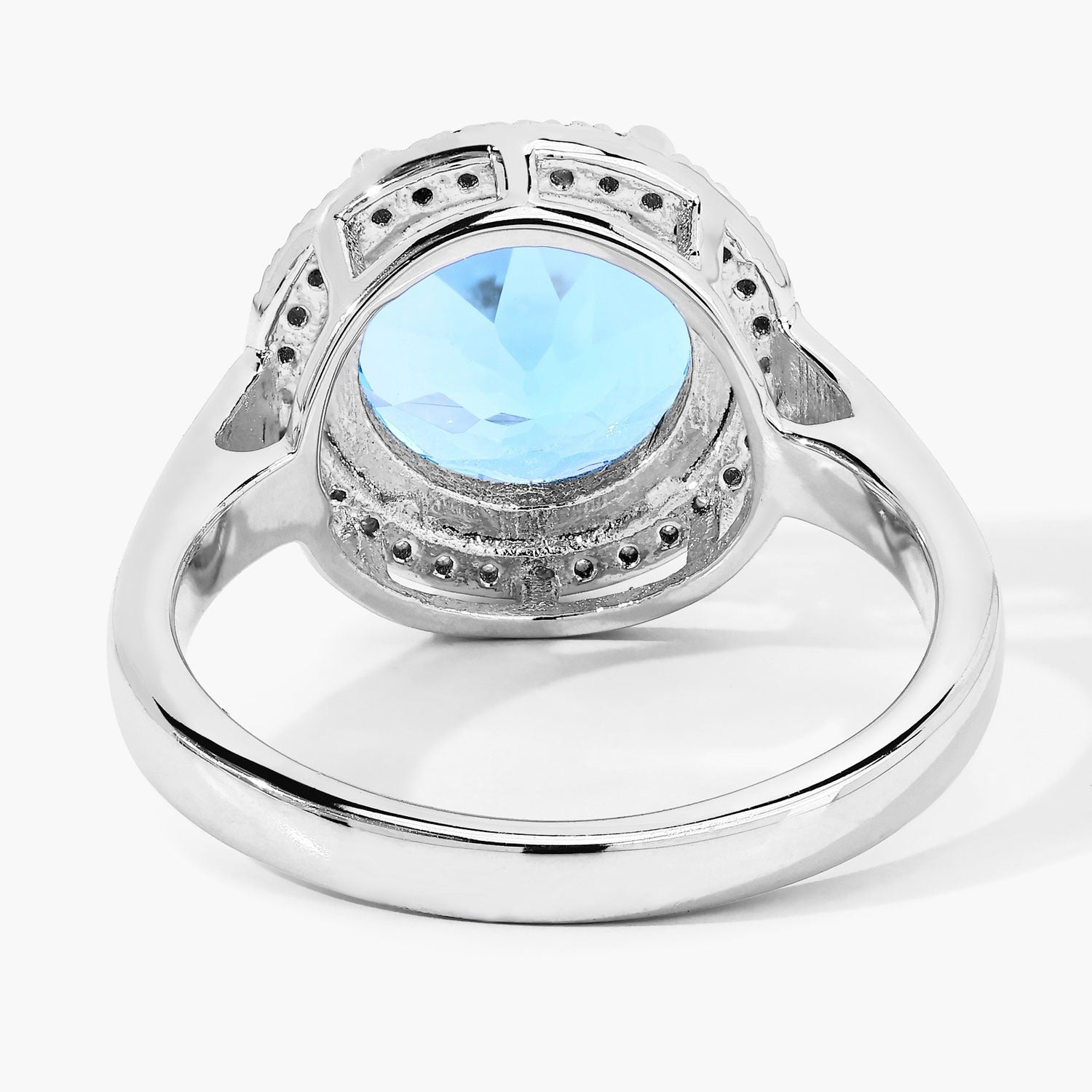 4.19 Ct Genuine Round Swiss Blue Topaz and Lab Diamond Silver Halo Ring