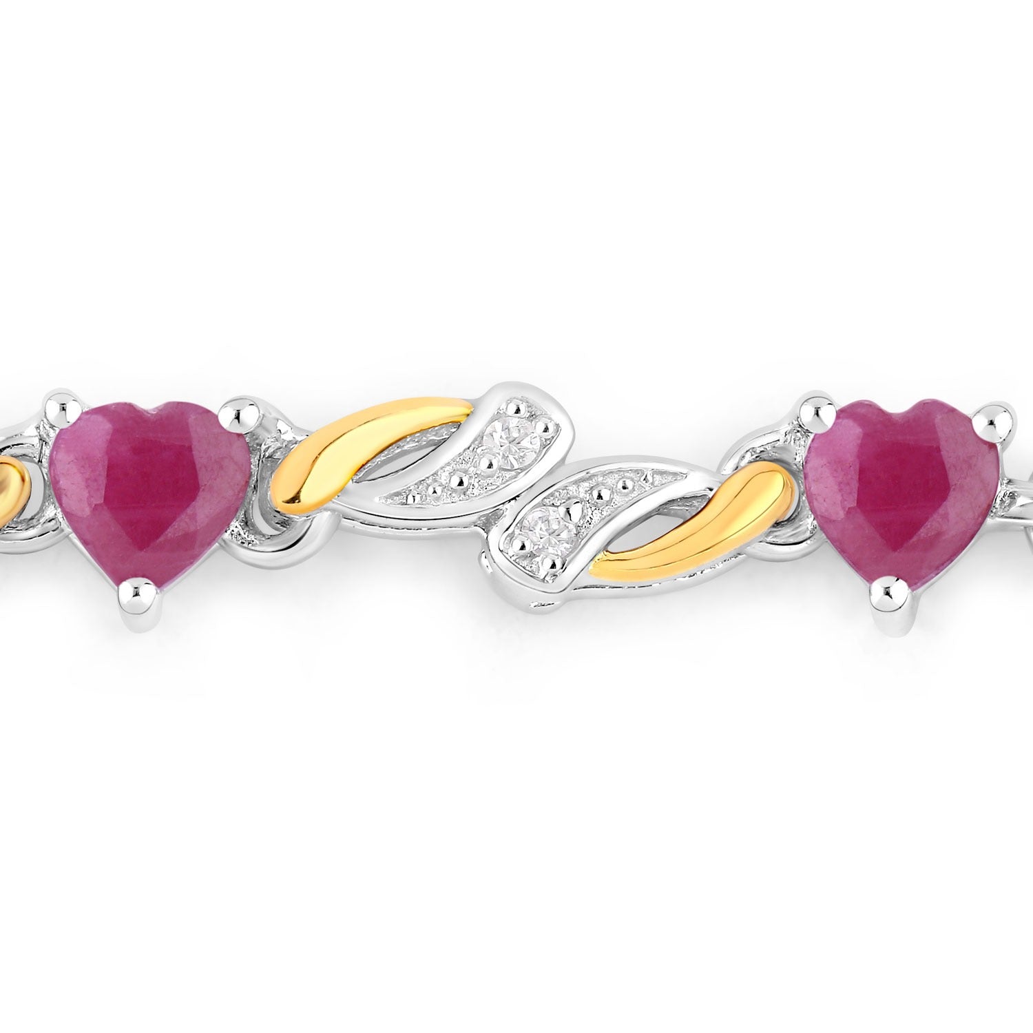 Genuine Ruby and White Sapphire Silver Heart Bracelet Fine Color Jewels