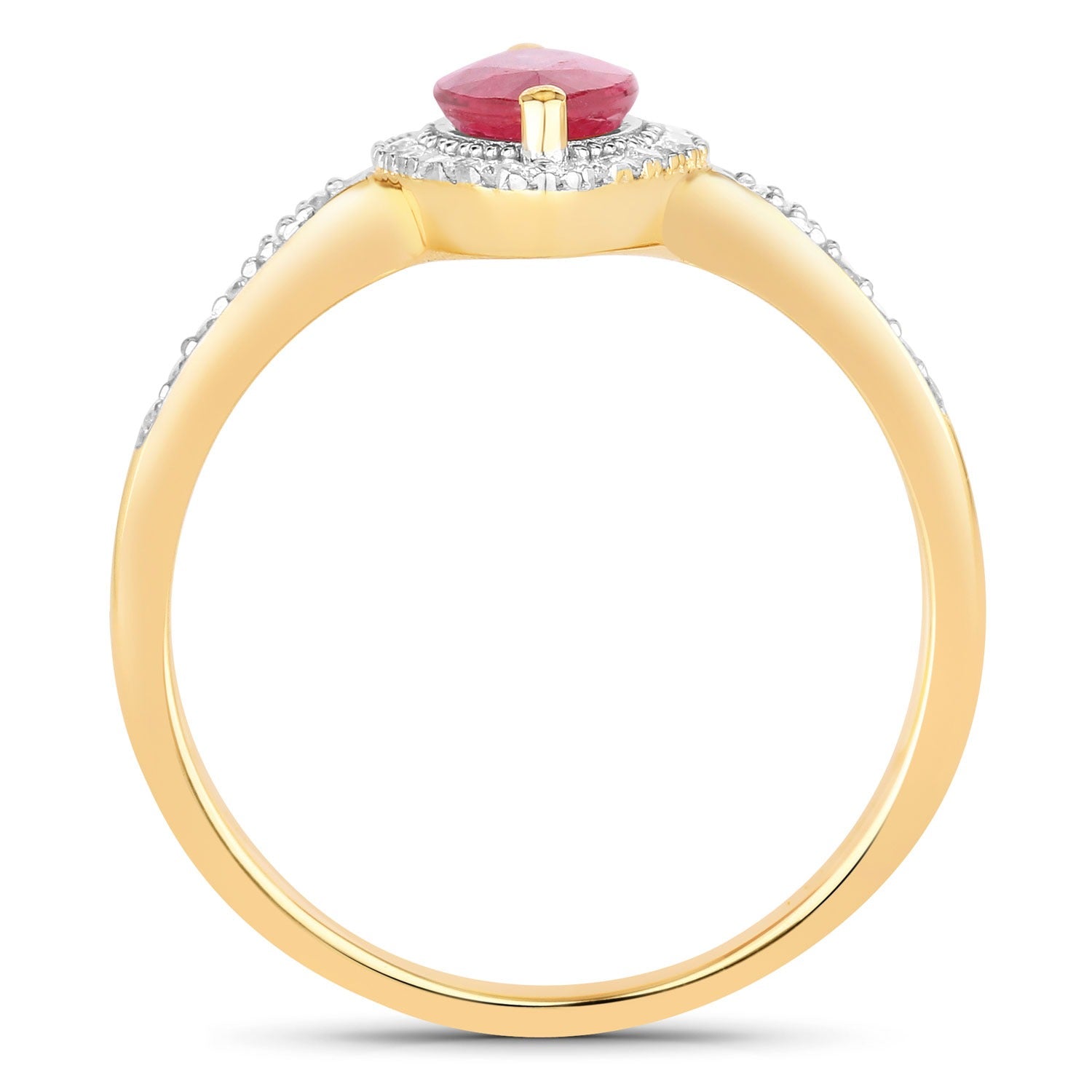 1.14 Ct Marquise Cut Pink Ruby and White Diamond Prong 14K Yellow Gold Halo Pave Ring