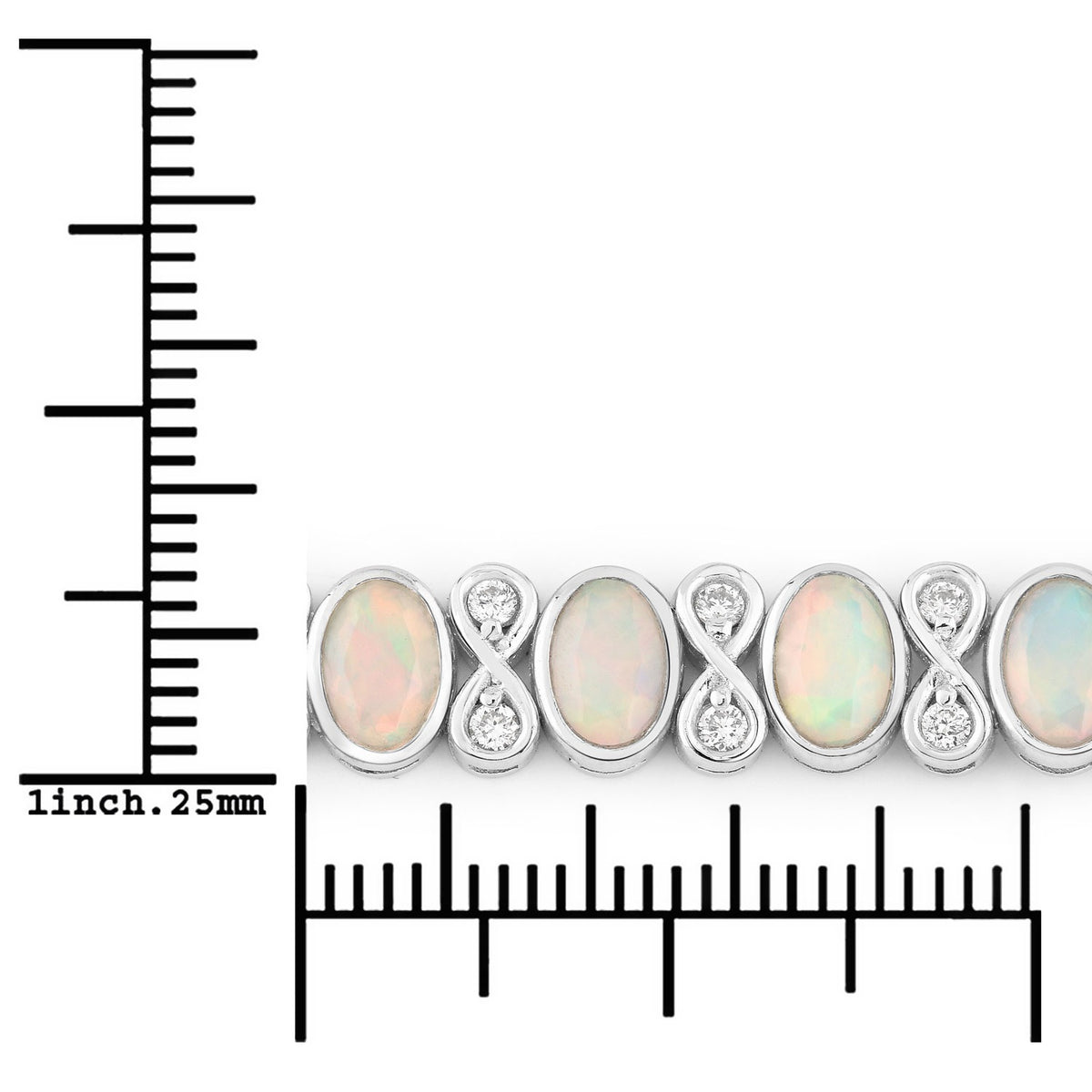 6.25 Cttw Oval White Ethiopian Opal Lab Grown Diamond Sterling Silver Tennis Infinity Bracelet