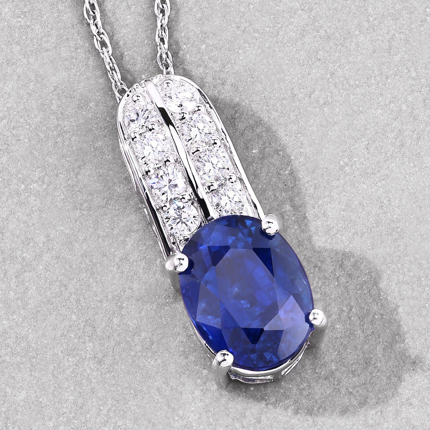 2.74 Ct Genuine Oval Ceylon Blue Sapphire and Diamond 18K White Gold Slide Pendant