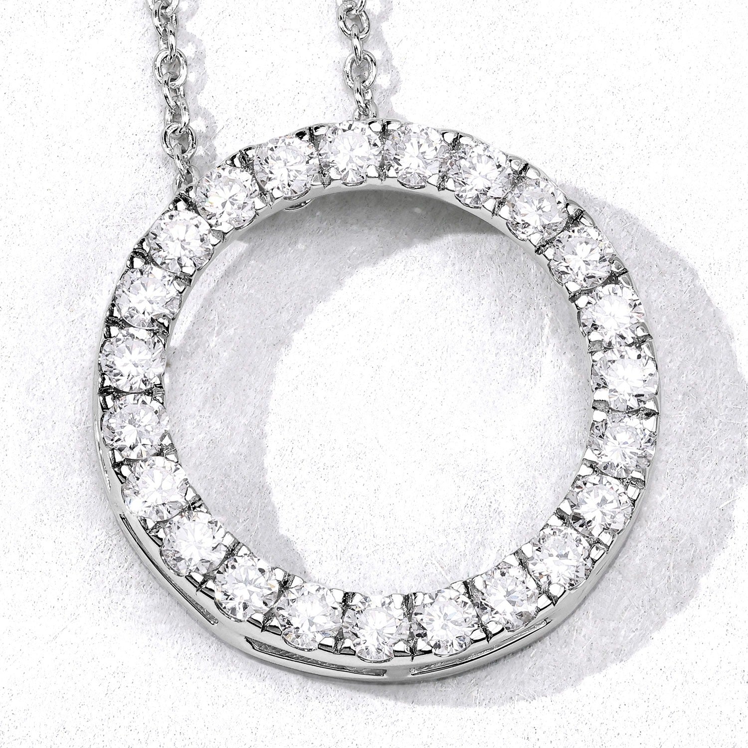 1.04 Cttw Round Lab Grown Diamond Rhodium Plated Silver Circle of Life Pendant Necklace