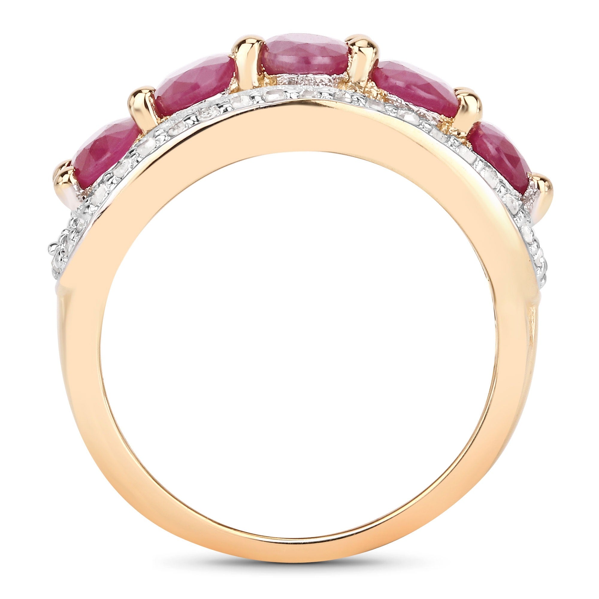 1.74 Ct Oval Pink Ruby and White Diamond Prong Silver Five Stone Halo Ring