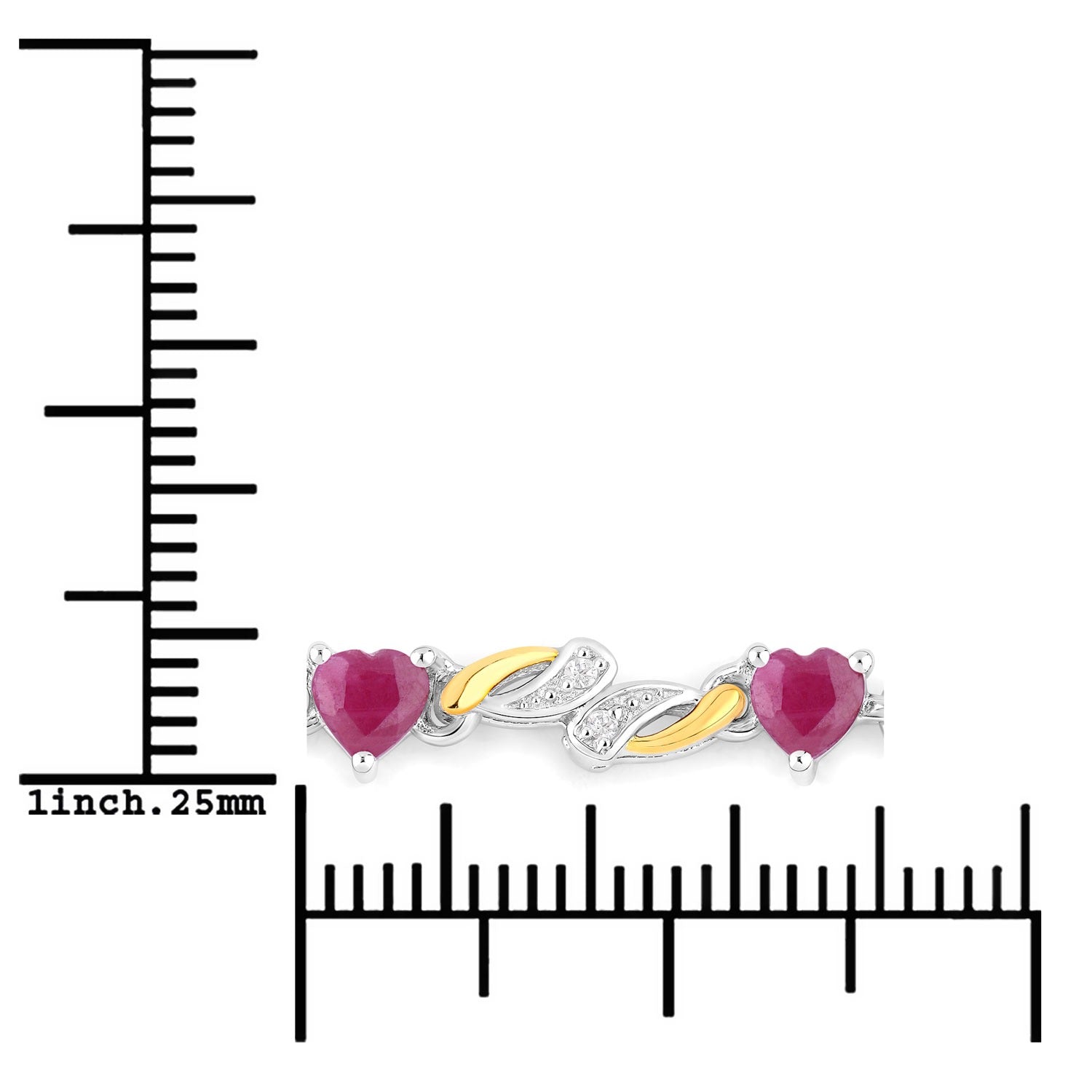 Genuine Ruby and White Sapphire Silver Heart Bracelet Fine Color Jewels