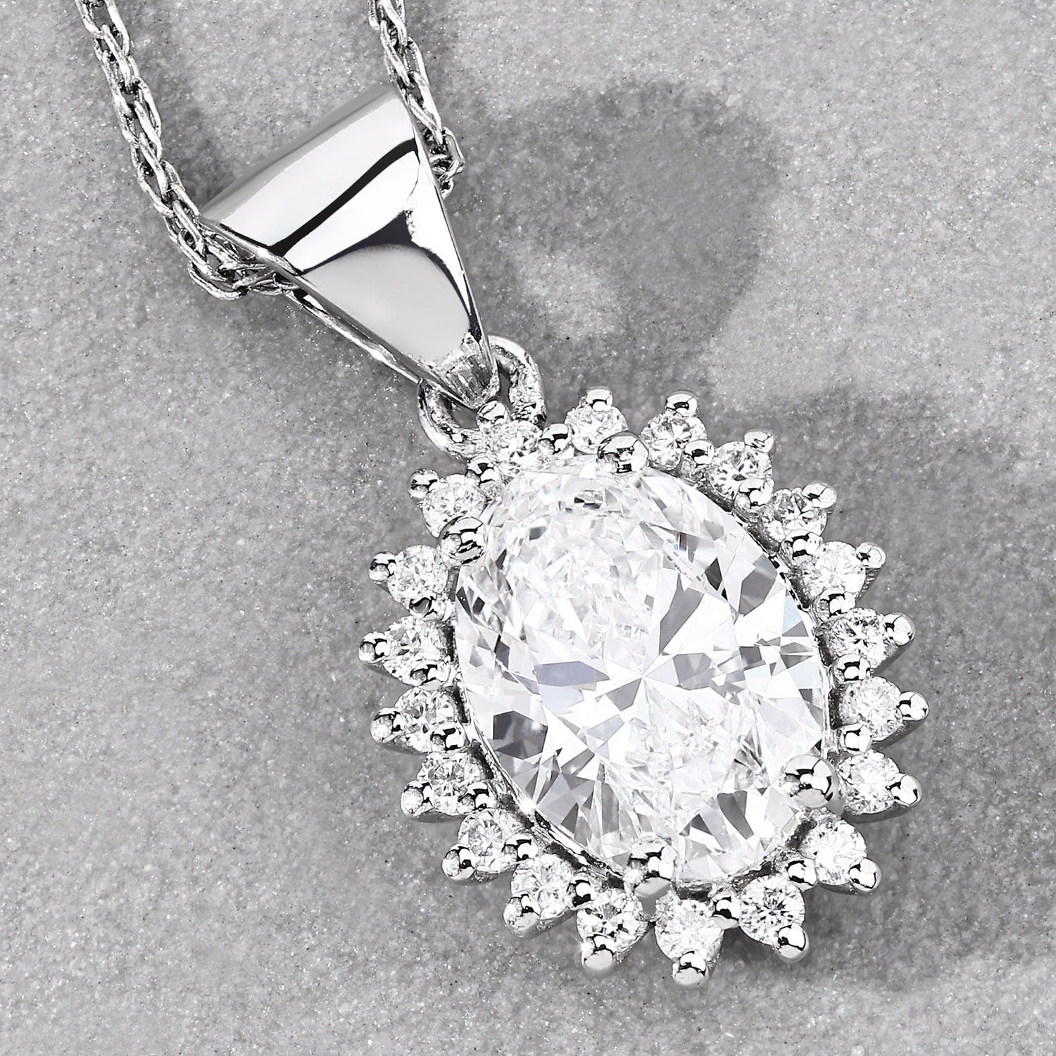 1.23 Ct Oval Lab Grown Diamond Bridal Floral Halo Platinum Pendant