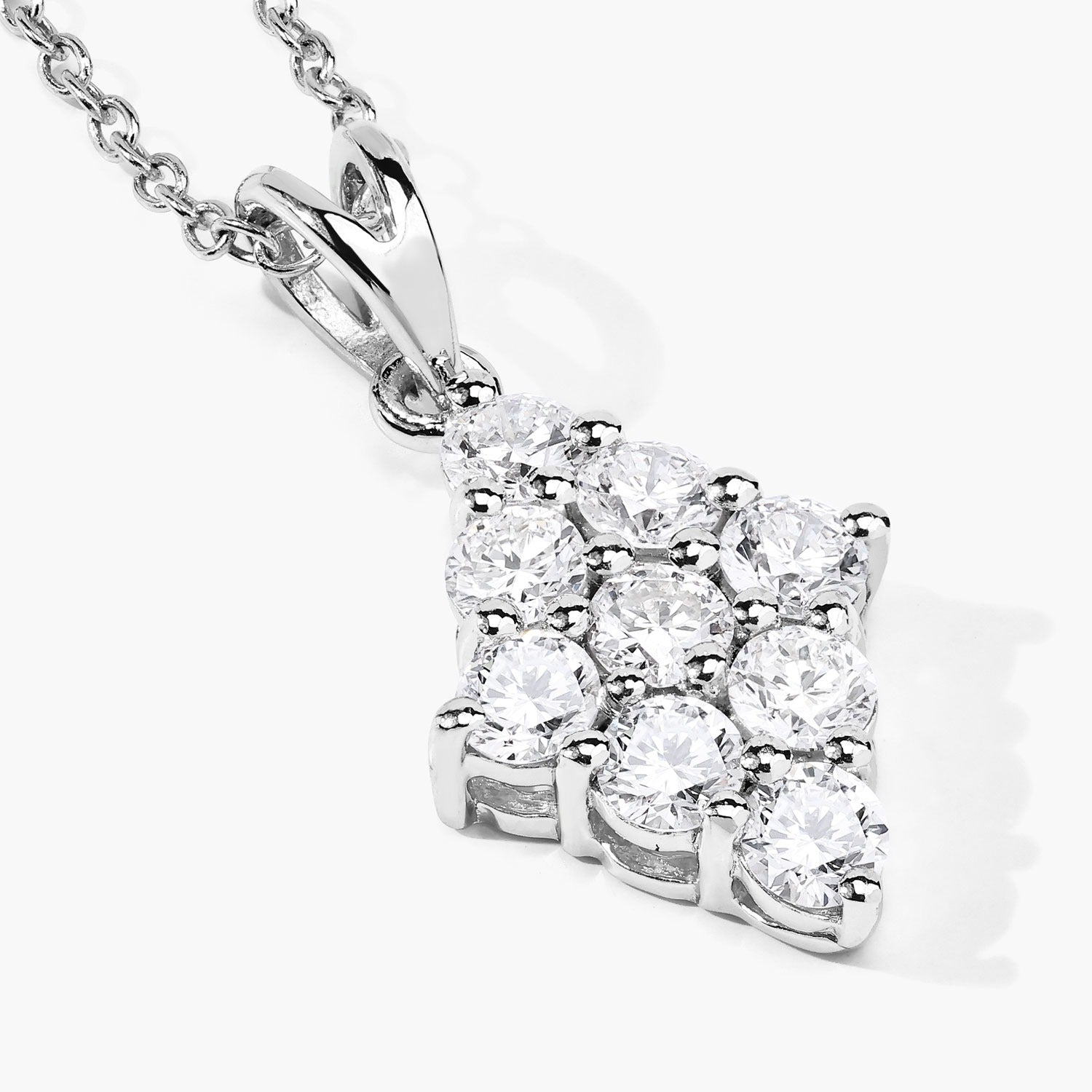 1.01 Cttw Round Lab Diamond Rhodium Plated Silver Rhombus Cluster Pendant Necklace