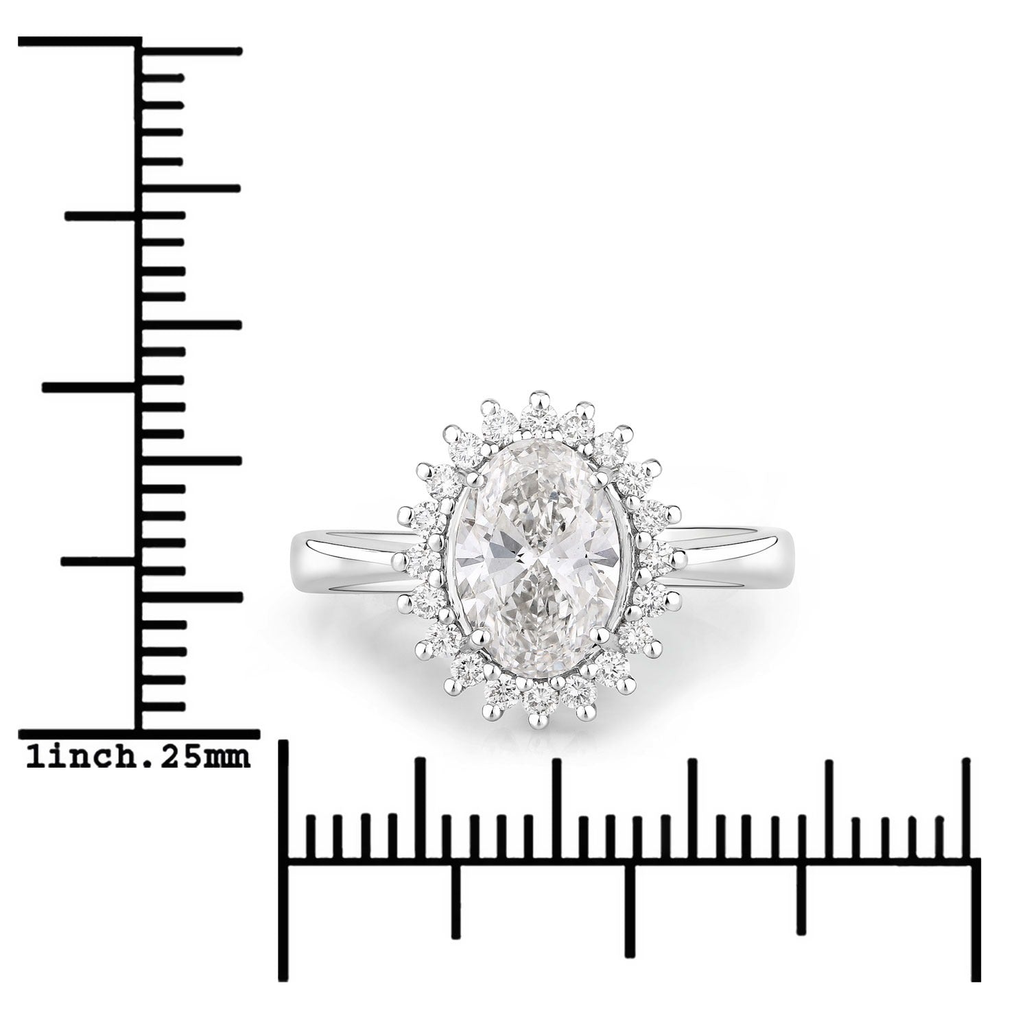 1.81 Carat Lab Diamond Oval Platinum Bridal Halo Floral Ring
