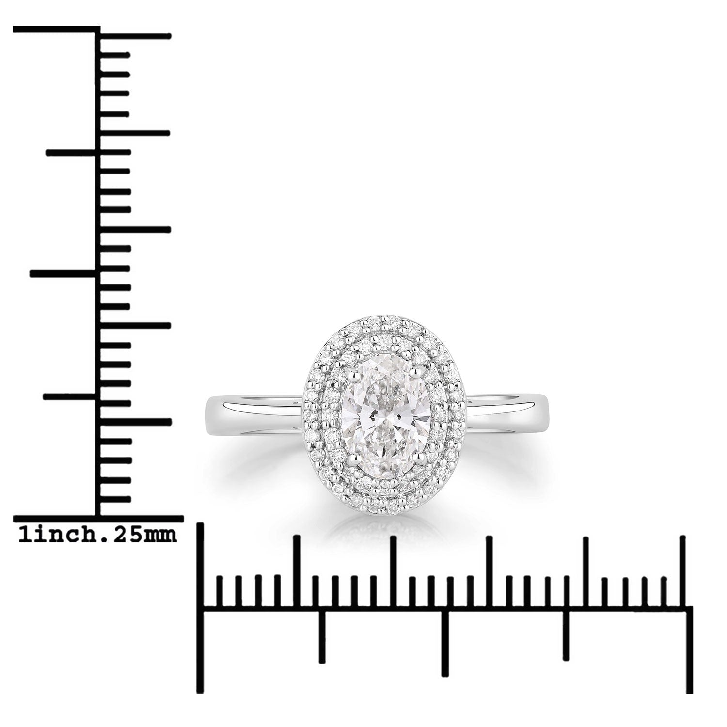 0.91 Ct Oval Lab Grown Diamond Platinum Double Halo Bridal Ring