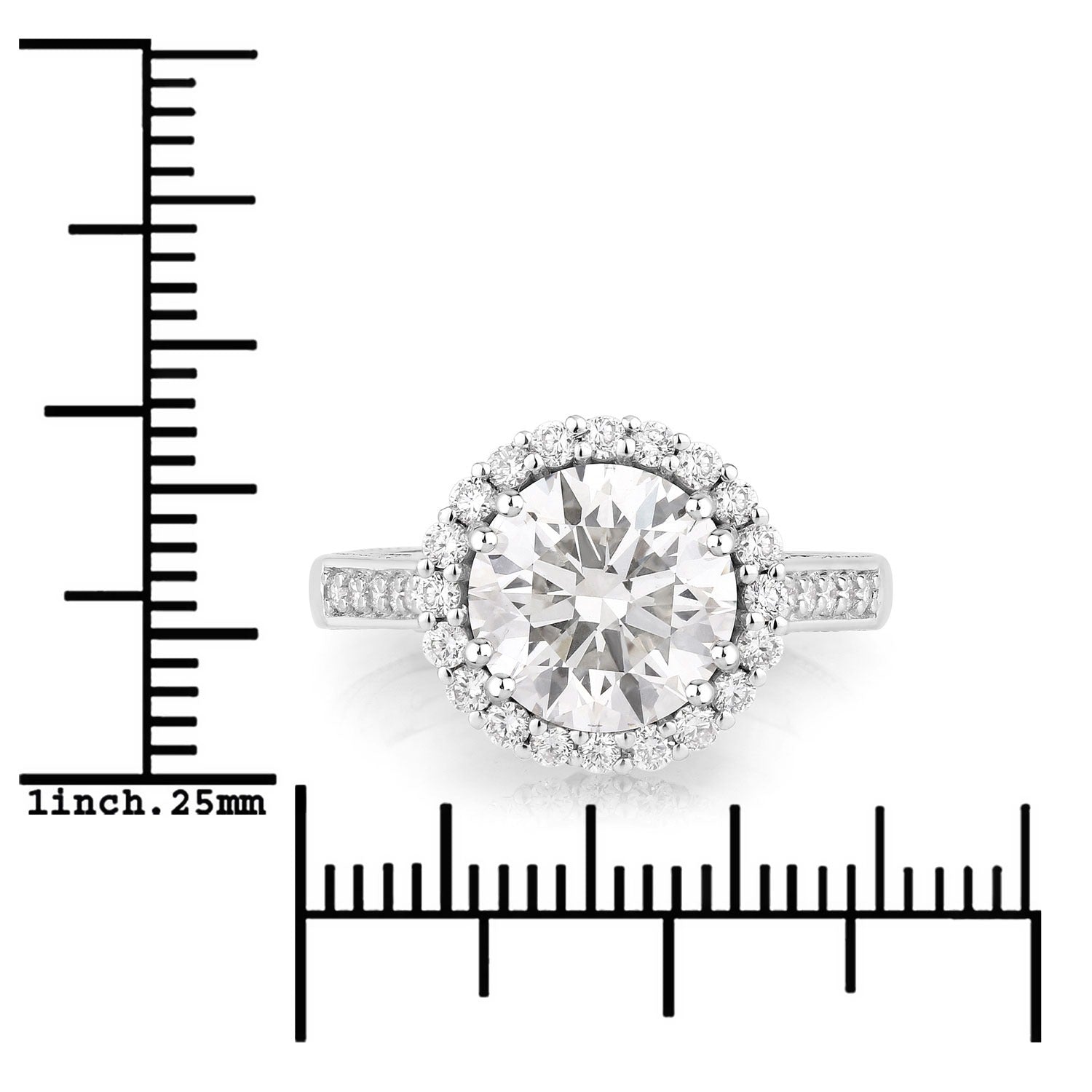 3.64 Ct Round Lab Diamond Platinum Bridal Halo Pave Cathedral Ring